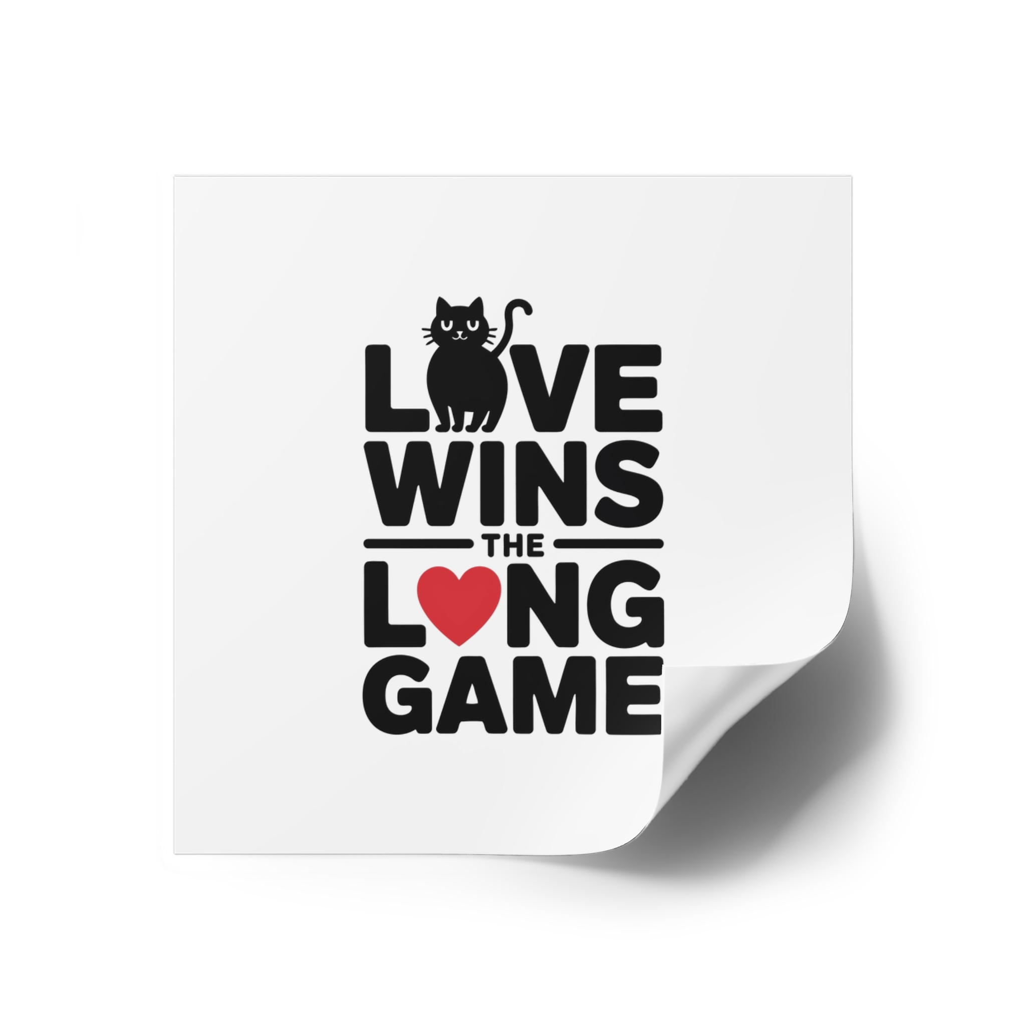 Love Wins Long Game With Black Cat Heart Illustration Laminate Stickers Square - Image 26