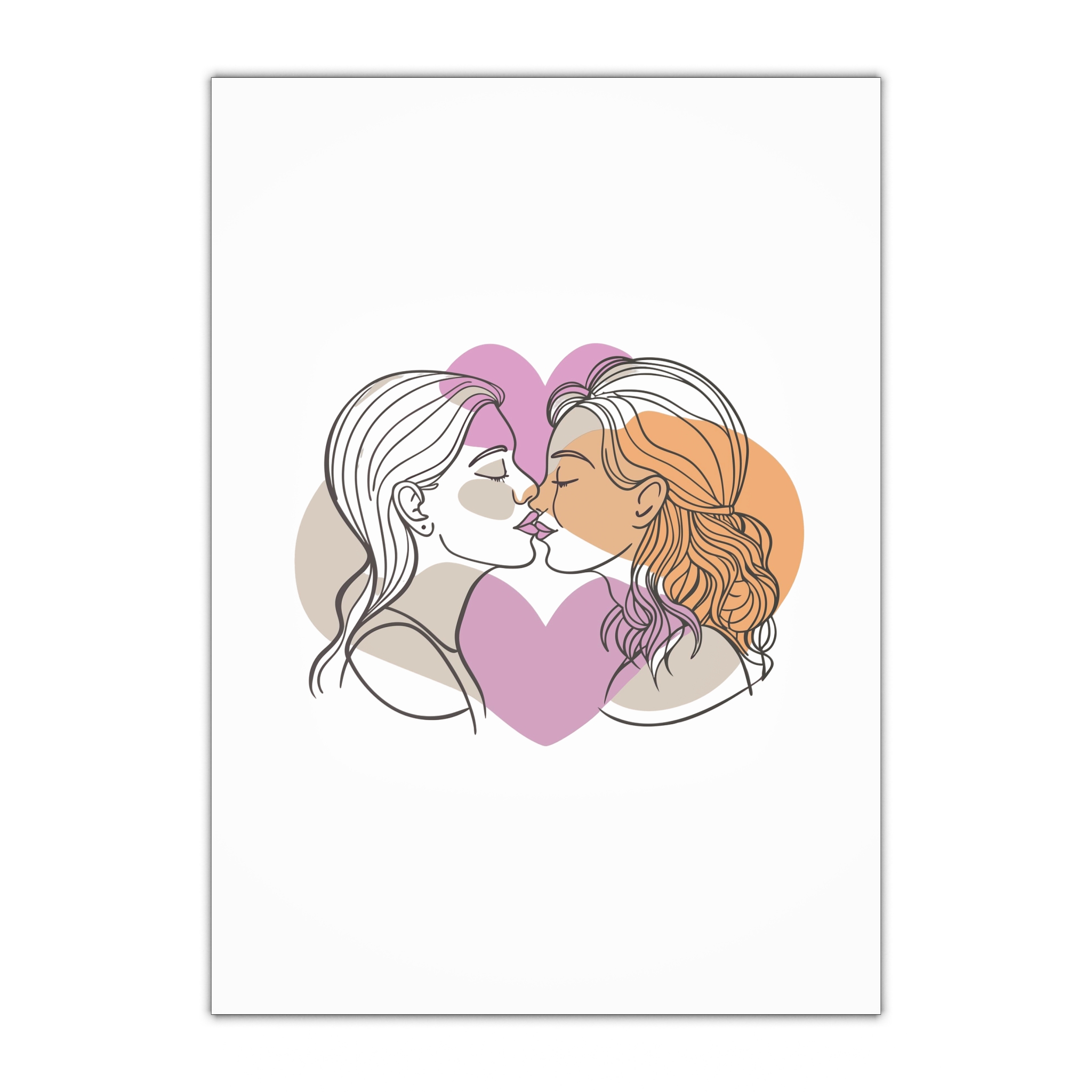 Two Women Are Kissing Front Heart With Pink Background Gift Wrapping Paper Sheets 1pc