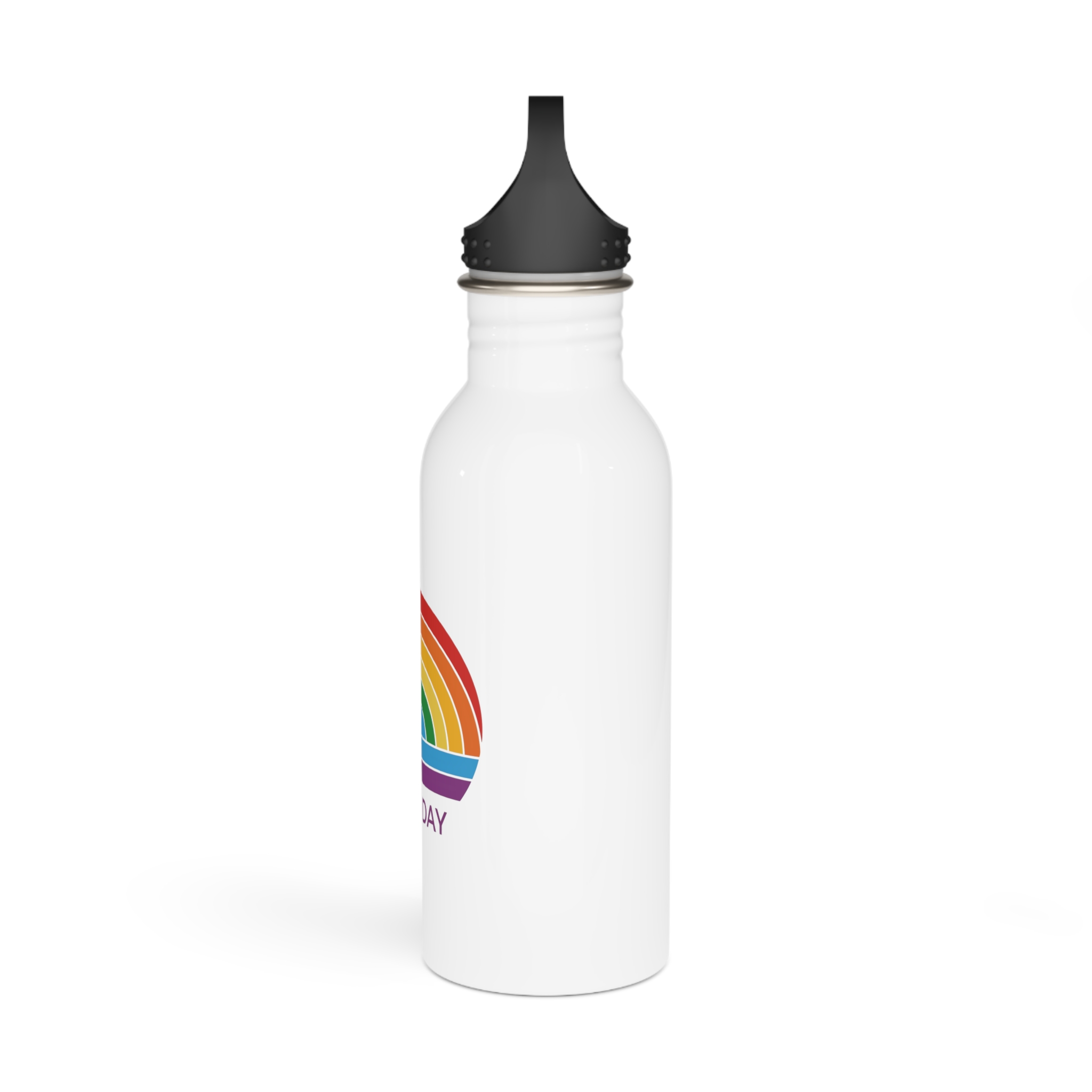 Rainbow Pride Day Celebration Logo With Multicolor Arches Text Lgbtq Support Equality Awareness Stainless Steel Water Bottle - Image 4