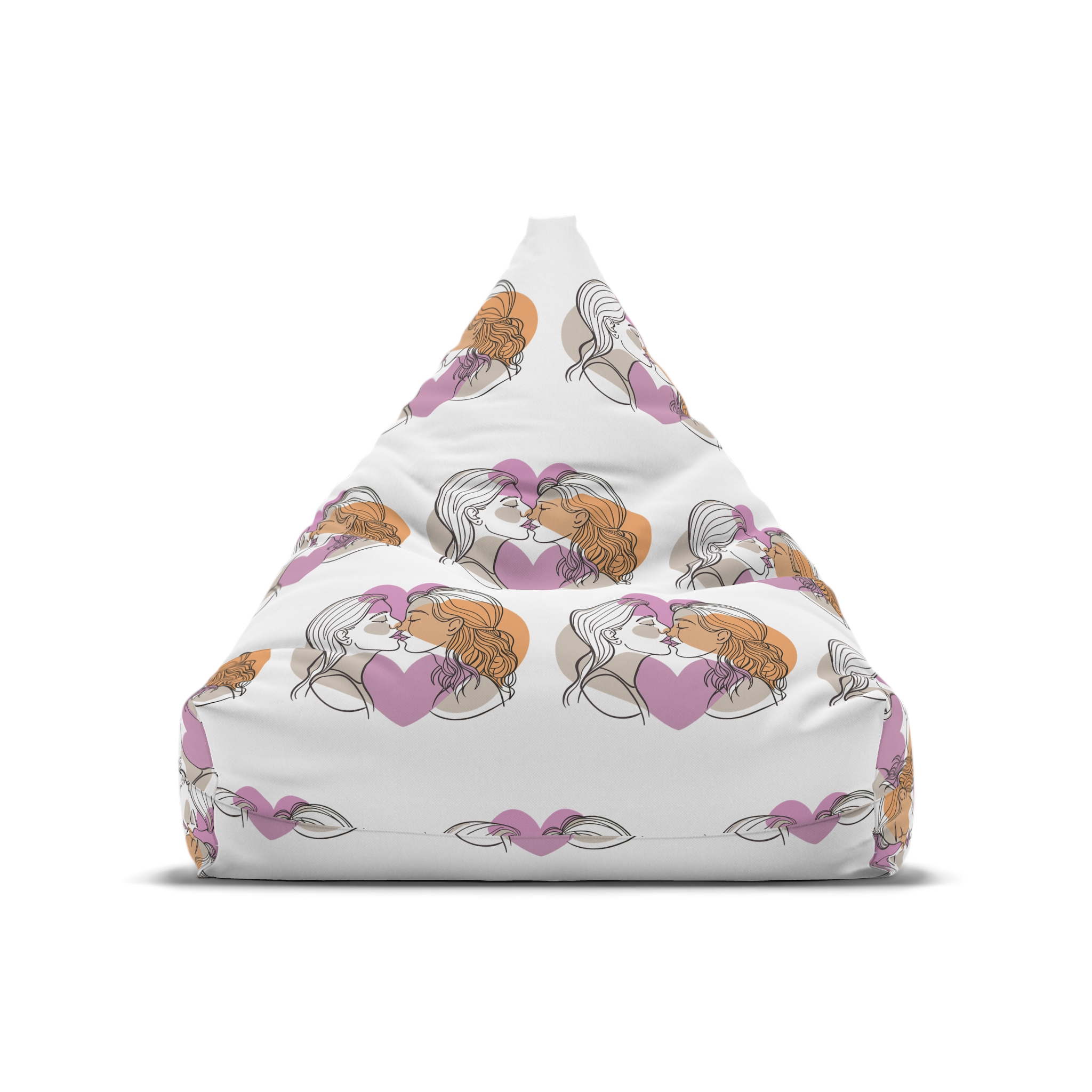 Two Women Are Kissing Front Heart With Pink Background Bean Bag Chair Cover - Image 5