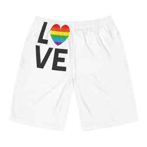 Vector Lgbt Rainbow Flag Love Lettering Isolated White Background Mens Board Shorts Aop