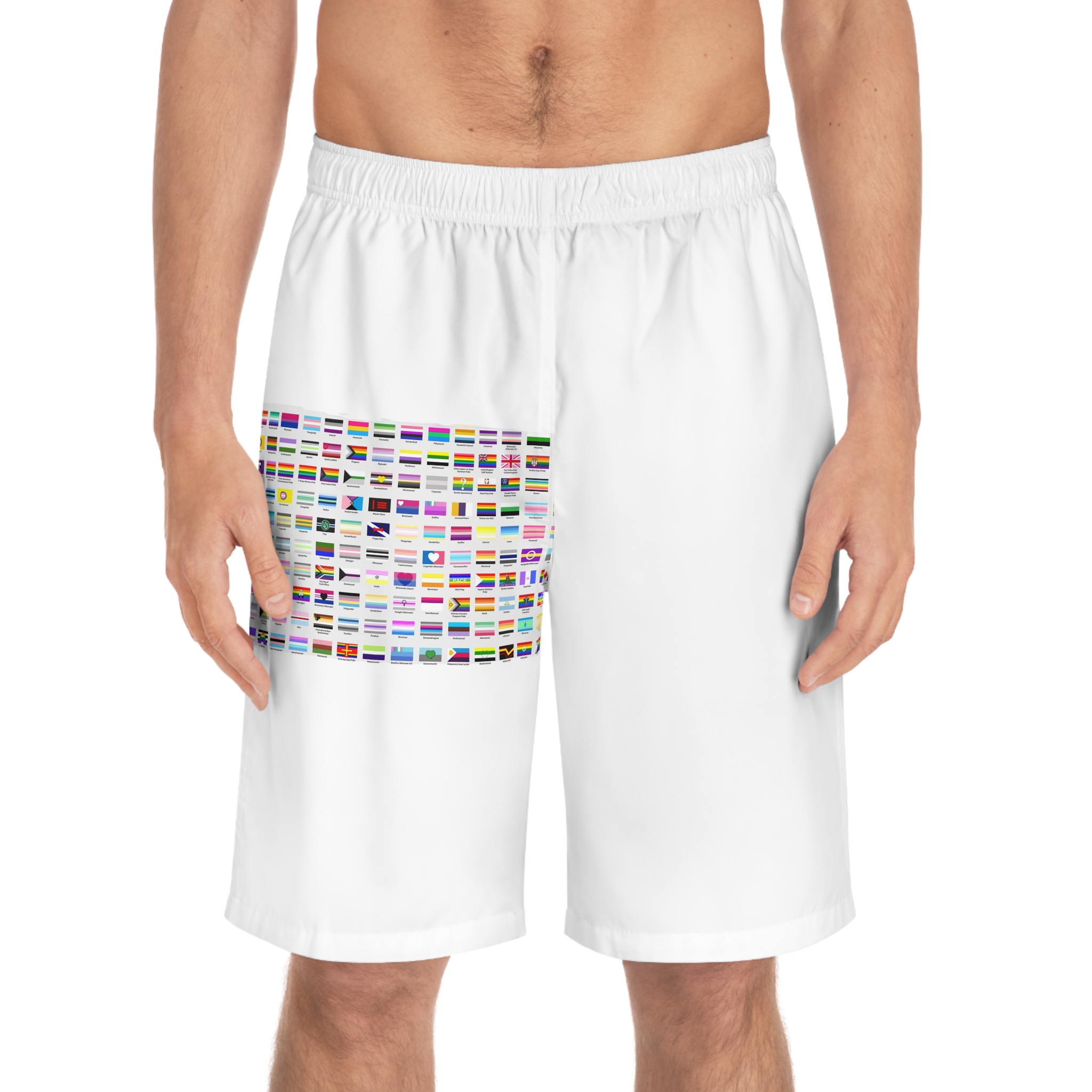 Colorful Lgbtq Pride Flags Collection Chart Representing Diverse Gender Sexual Identities Mens Board Shorts Aop - Image 3