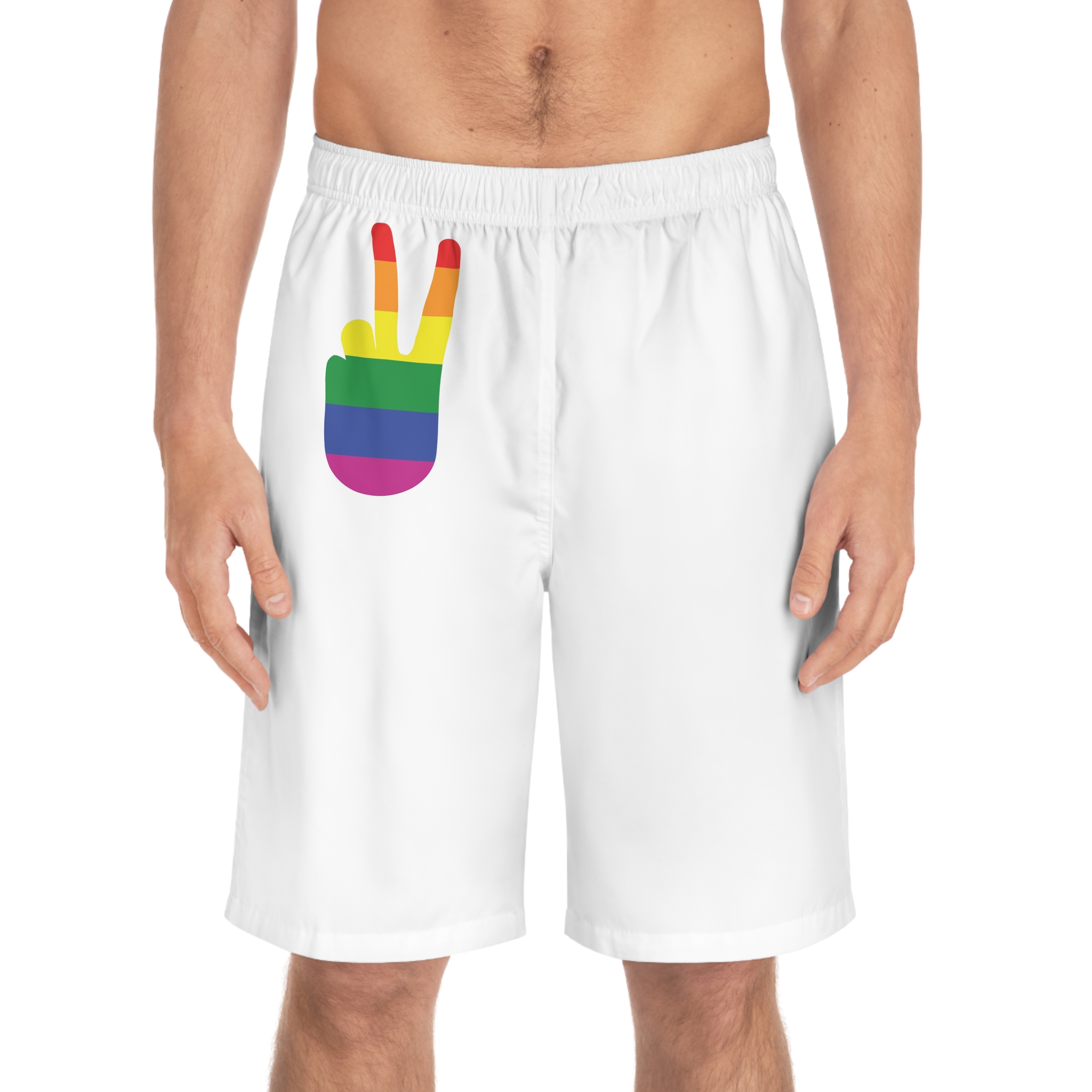 Rainbow Peace Sign Hand Gesture Colored Lgbt Flag Mens Board Shorts Aop - Image 3