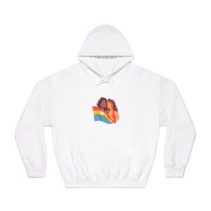 Portrait Lesbian Couple With Rainbow Flag Concept Lgbtq Unisex Dryblend Hooded Sweatshirt