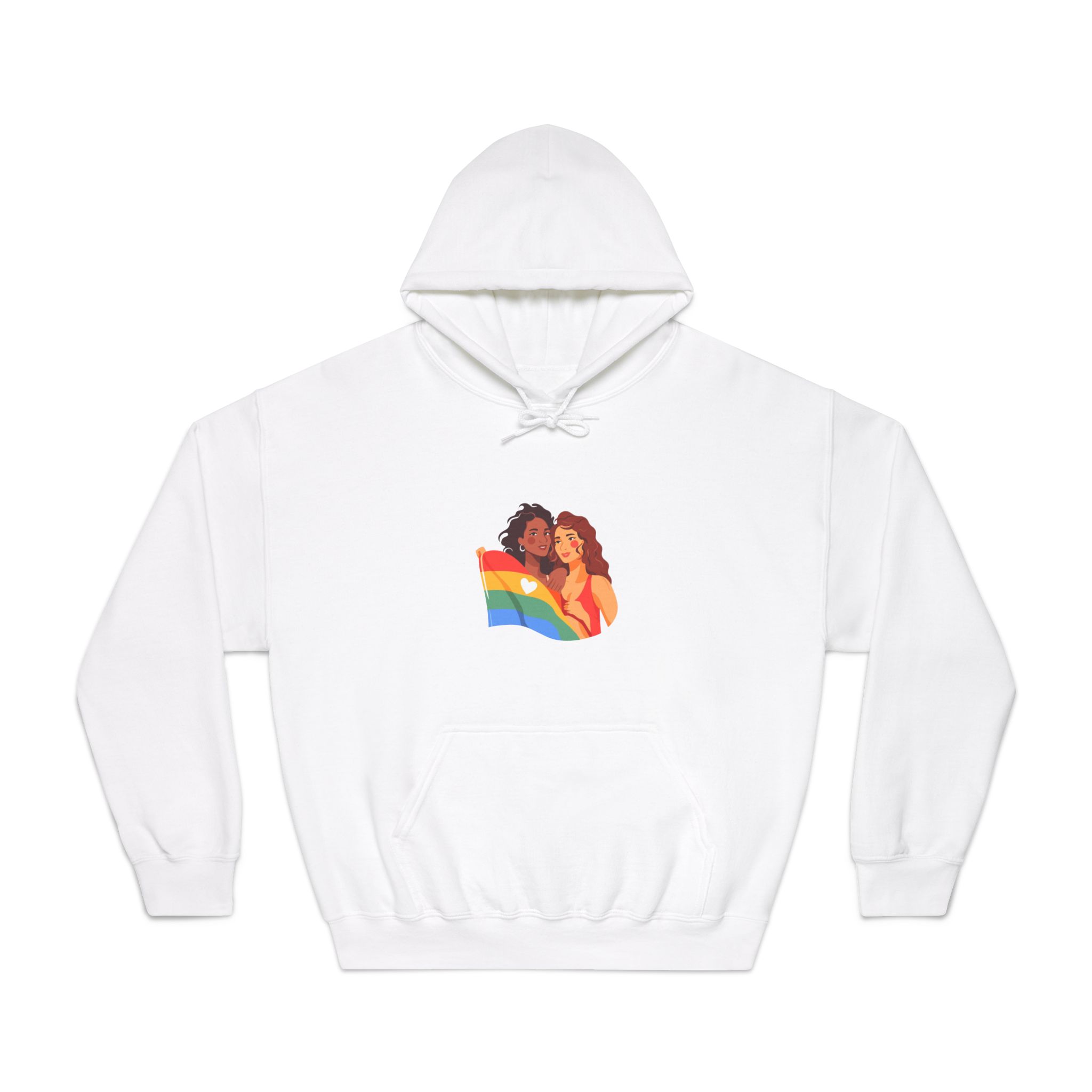 Portrait Lesbian Couple With Rainbow Flag Concept Lgbtq Unisex Dryblend Hooded Sweatshirt