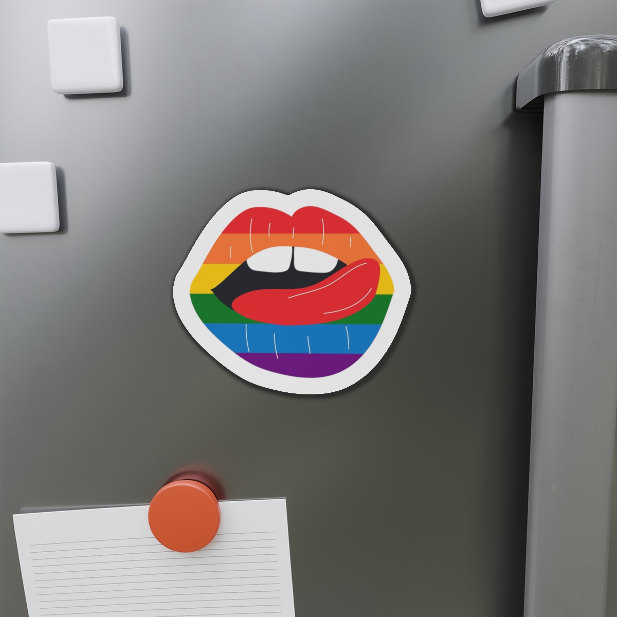 Beautiful Lips Kiss Trace With Lgbt Symbol Pride Flag Rainbow Colors Print Die Cut Magnets - Image 14