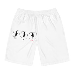 Gender Neutral Toilet Sign Concept Set Word They Written With Red Marker Male Female Unisex Mens Board Shorts Aop