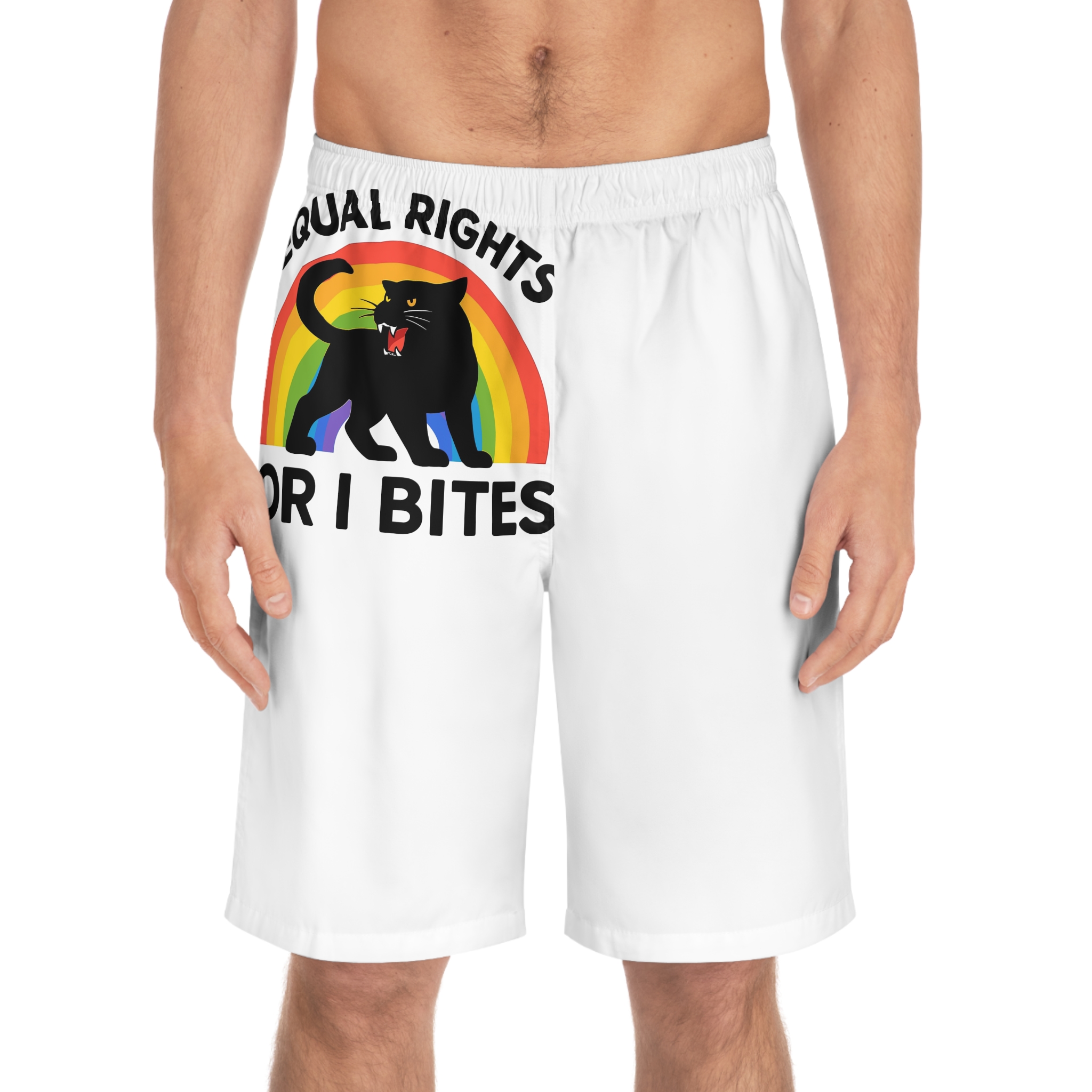 Comfort Colors Equal Rights I Bites Rainbow Cat Mens Board Shorts Aop - Image 3