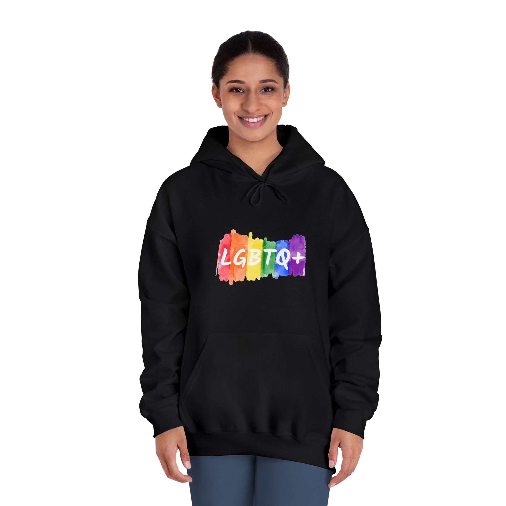 Lgbtq Logo Lettering Text Vector Rainbow Watercolor Paint Textured Colorful Stripes Unisex Dryblend Hooded Sweatshirt - Image 12