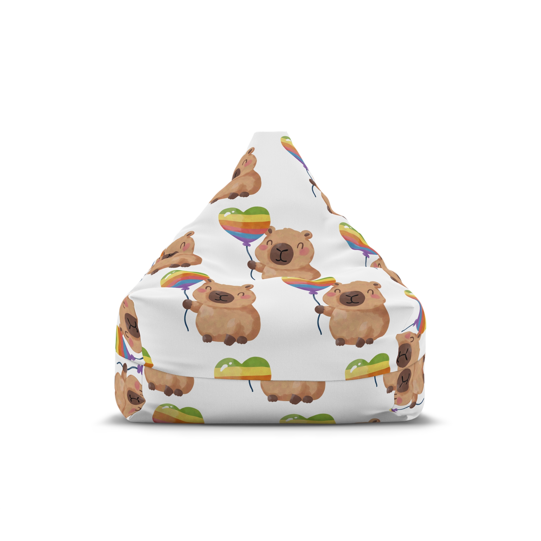 Capybara Holding Rainbow Heart Balloon Illustration Bean Bag Chair Cover
