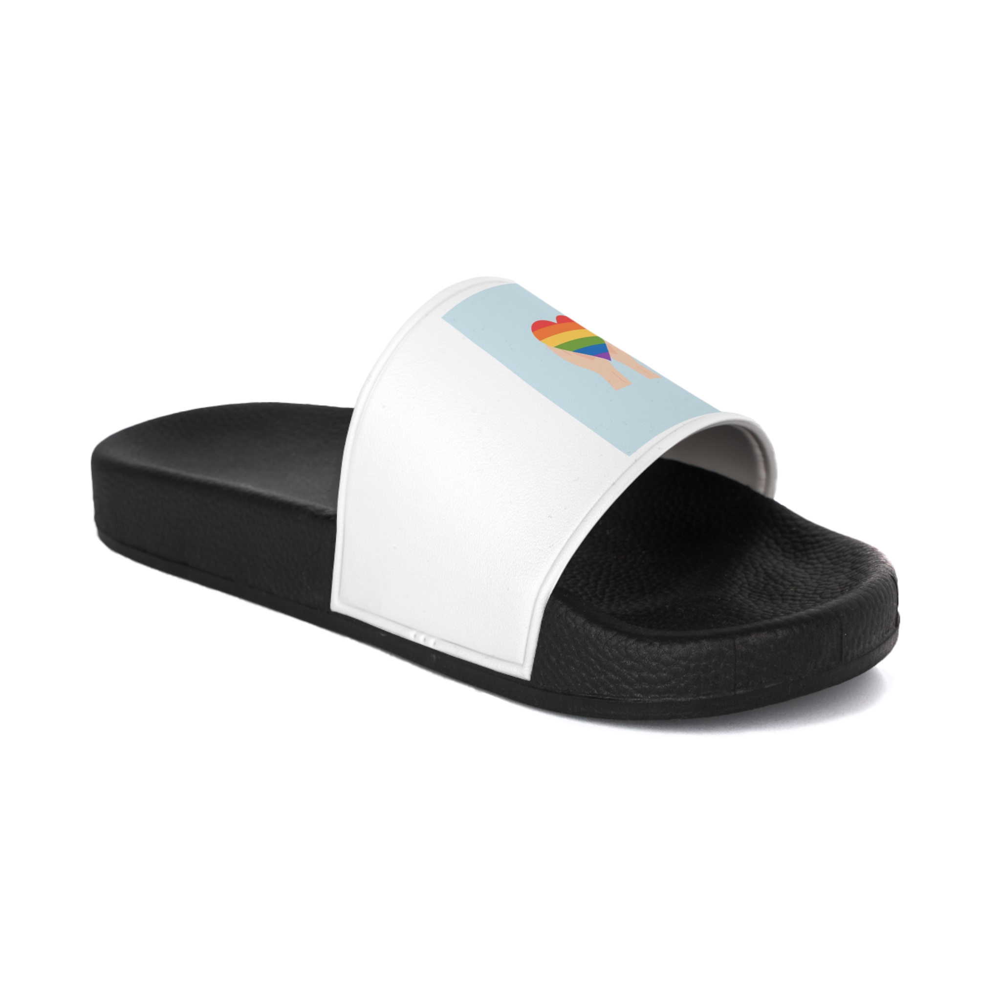 Pride Lgbt Card Support Love Poster That Says Rainbow Heart It Mens Slide Sandals - Image 2