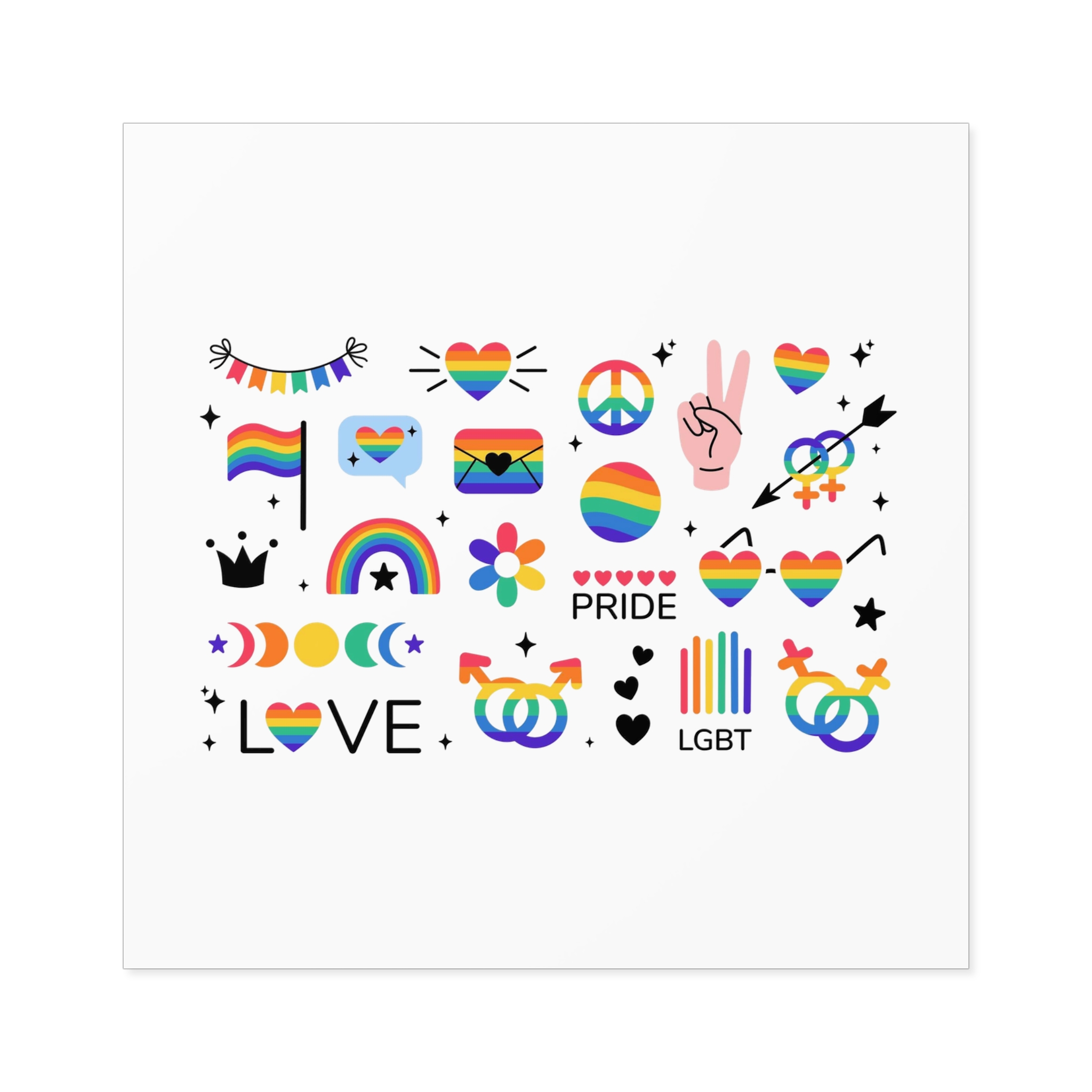 Lgbt Stickers Pack Doodle Style Lgbtq Set Lgbt Pride Community Symbols Rainbow Colored Element Laminate Stickers Square - Image 41