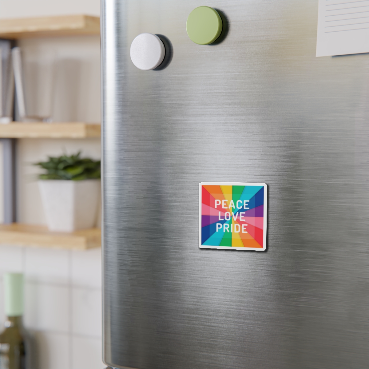 Rainbow Colored Background With Peace Love Pride Concept Pride Month Die Cut Magnets - Image 3