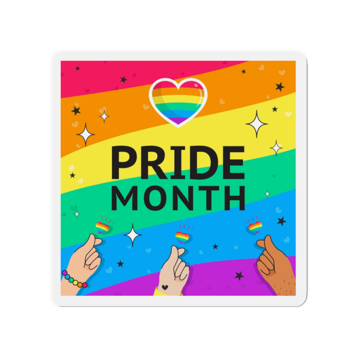 Pride Month Greeting Card Vector Illustration Hand Symbol Mini Heart Rainbow Flag Die Cut Magnets
