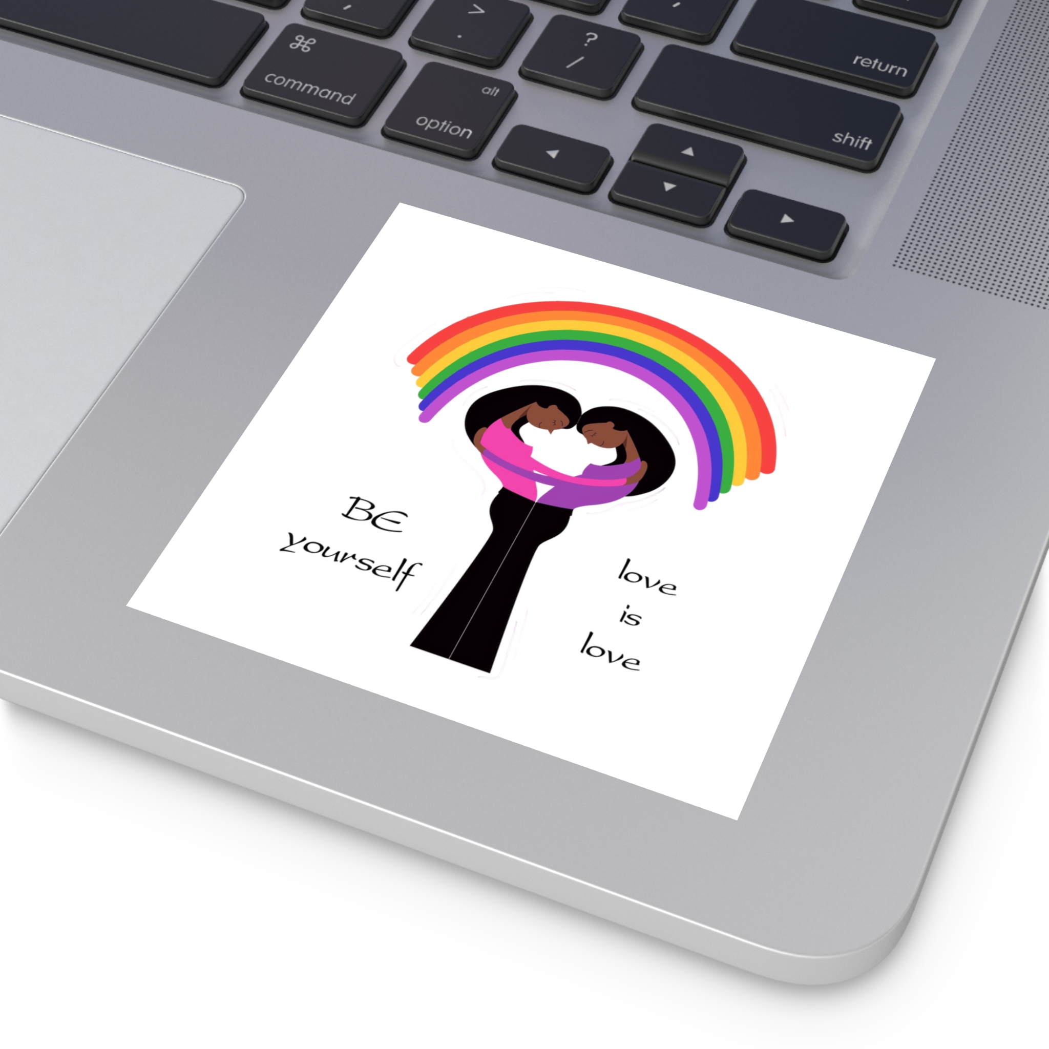 Poster Two Girls Hugging With Rainbow Laminate Stickers Square - Image 19
