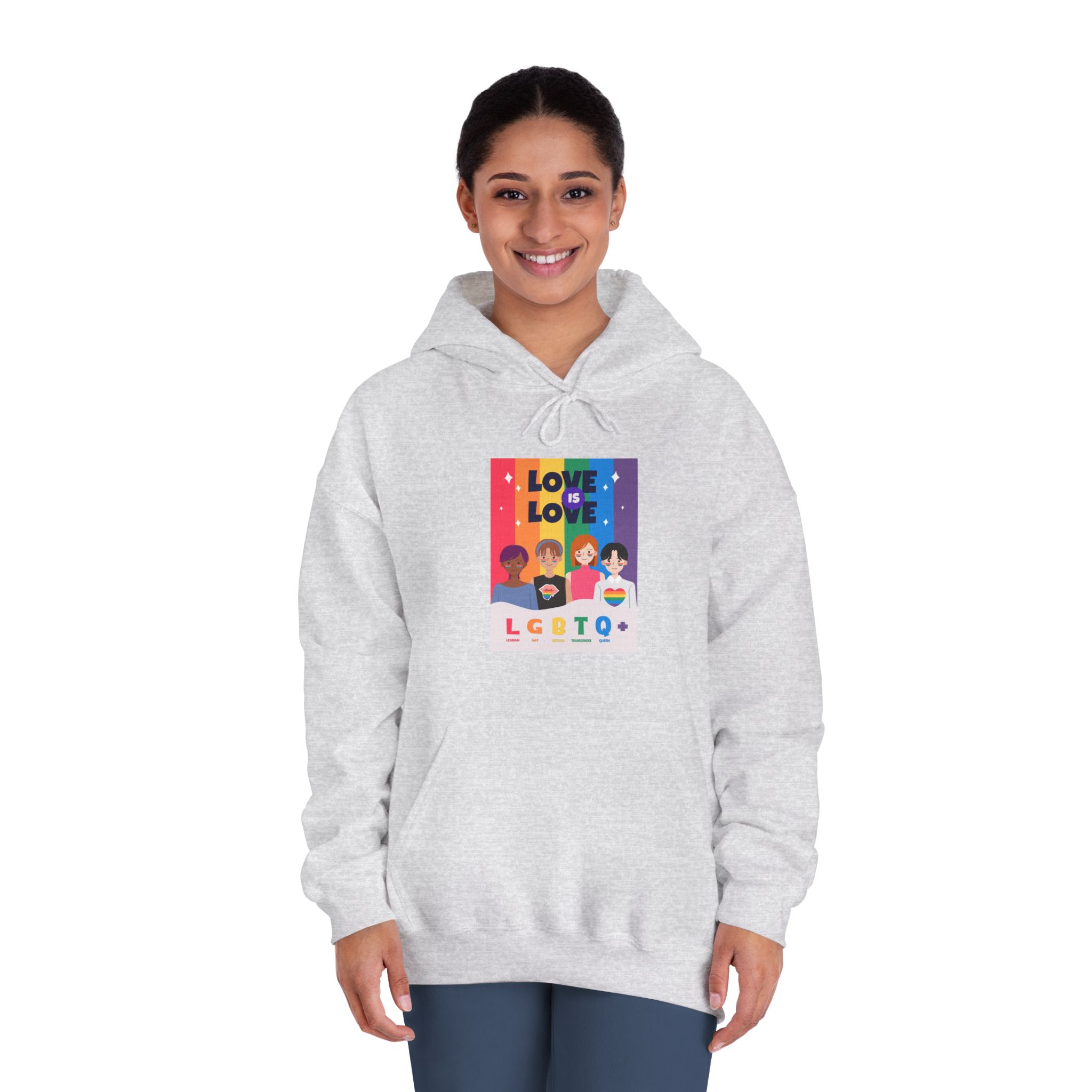 Lgbtq Pride Month Poster Vector With Diverse Characters Rainbow Celebrate Love Inclusivity Unisex Dryblend Hooded Sweatshirt - Image 8
