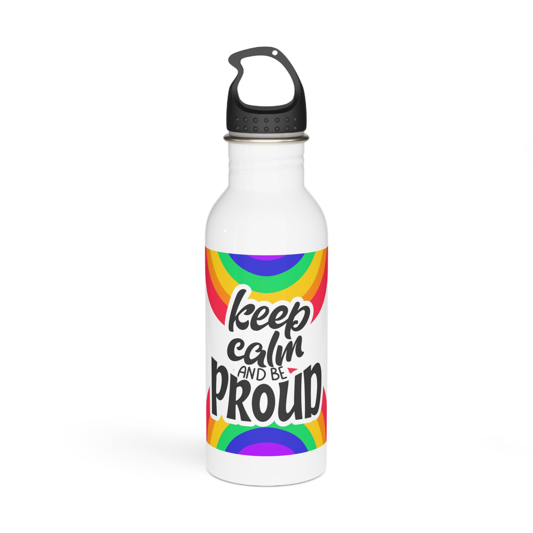 Keep Calm Be Proud Lgbt Lettering Quote Pride Poster Concept With Colorful Rainbow Vector Stainless Steel Water Bottle