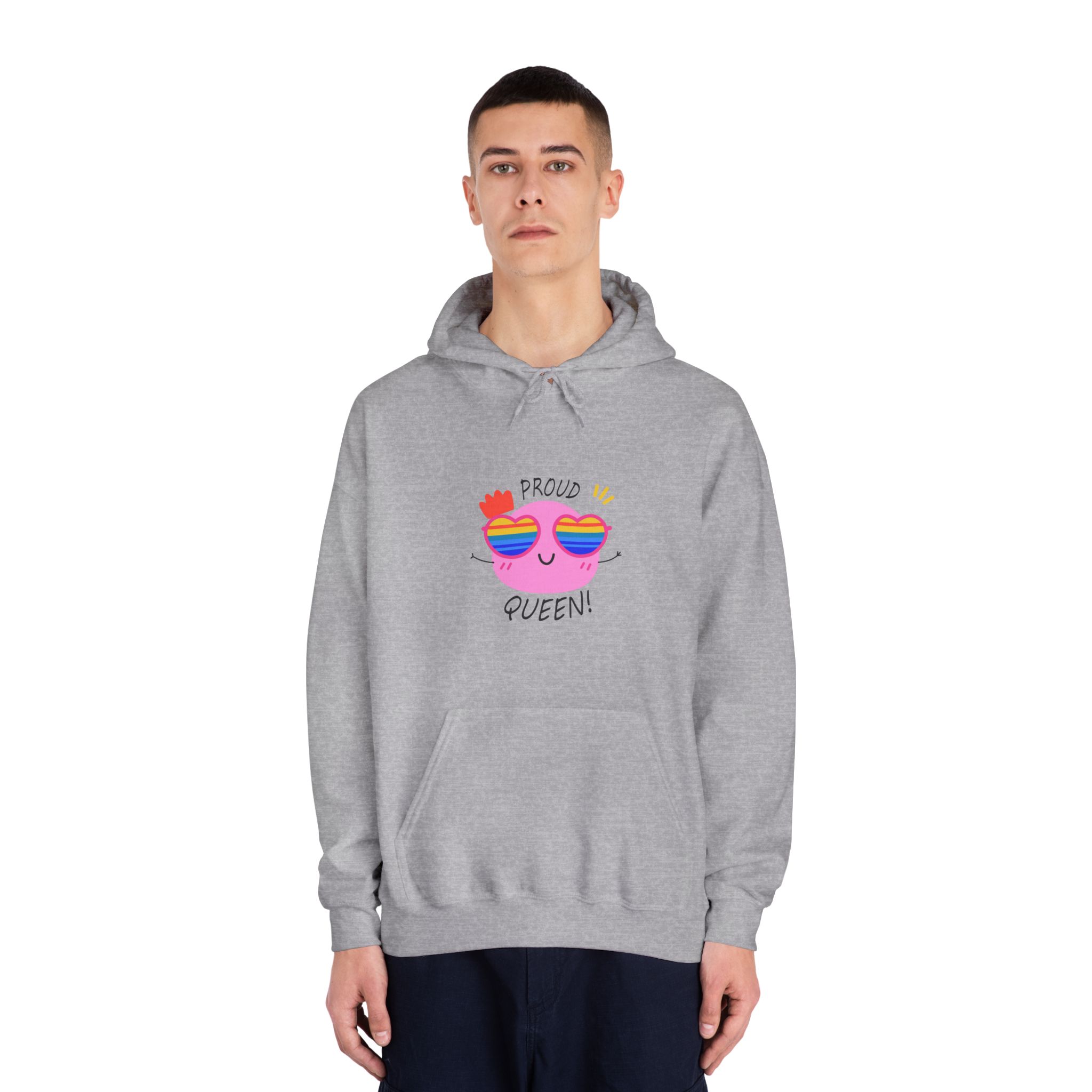 Pink Blob With Rainbow Heart Sunglasses Saying Proud Queen Flat Sticker Unisex Dryblend Hooded Sweatshirt - Image 15