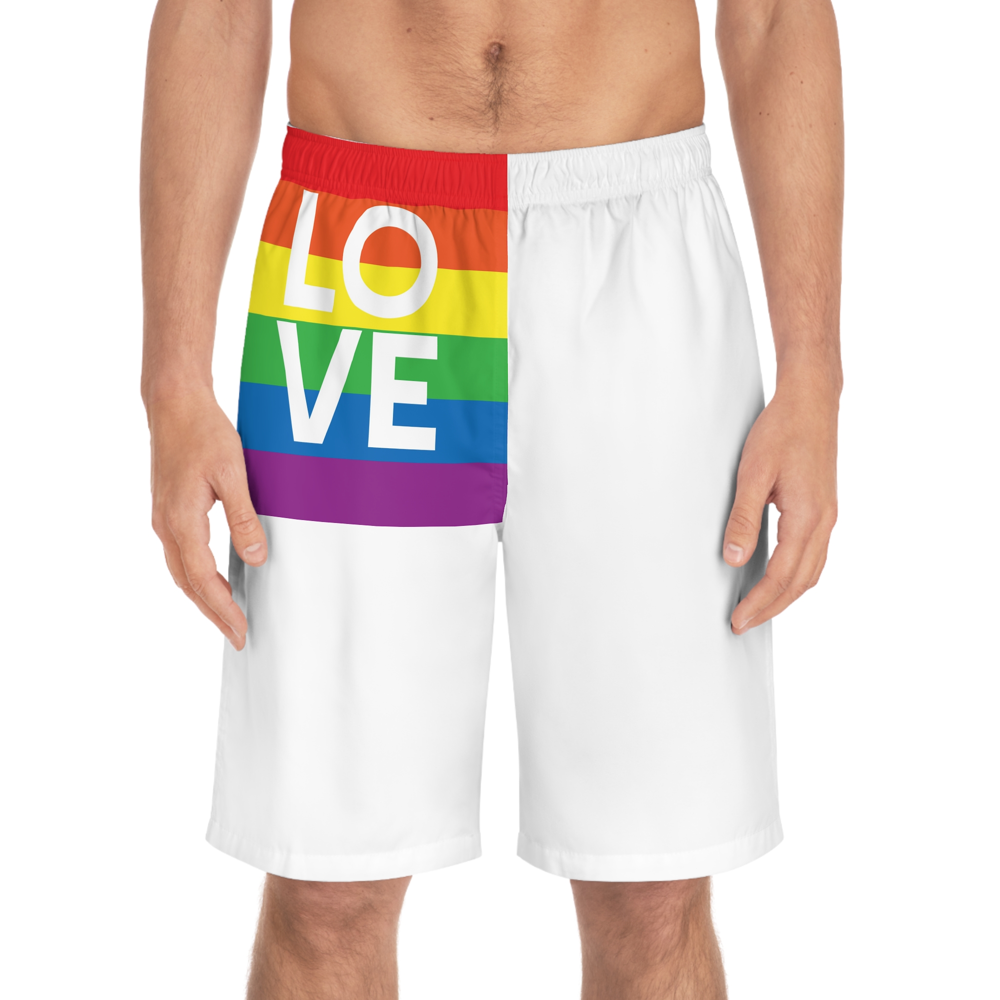 Love Lgbt Squere White Mens Board Shorts Aop - Image 3