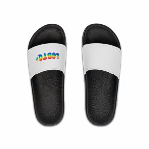 Pride Rainbow Lettering Text Writing Pattern Freedom Love Heart Homo Colors Flag Parade Lgbtq Flag W Mens Slide Sandals