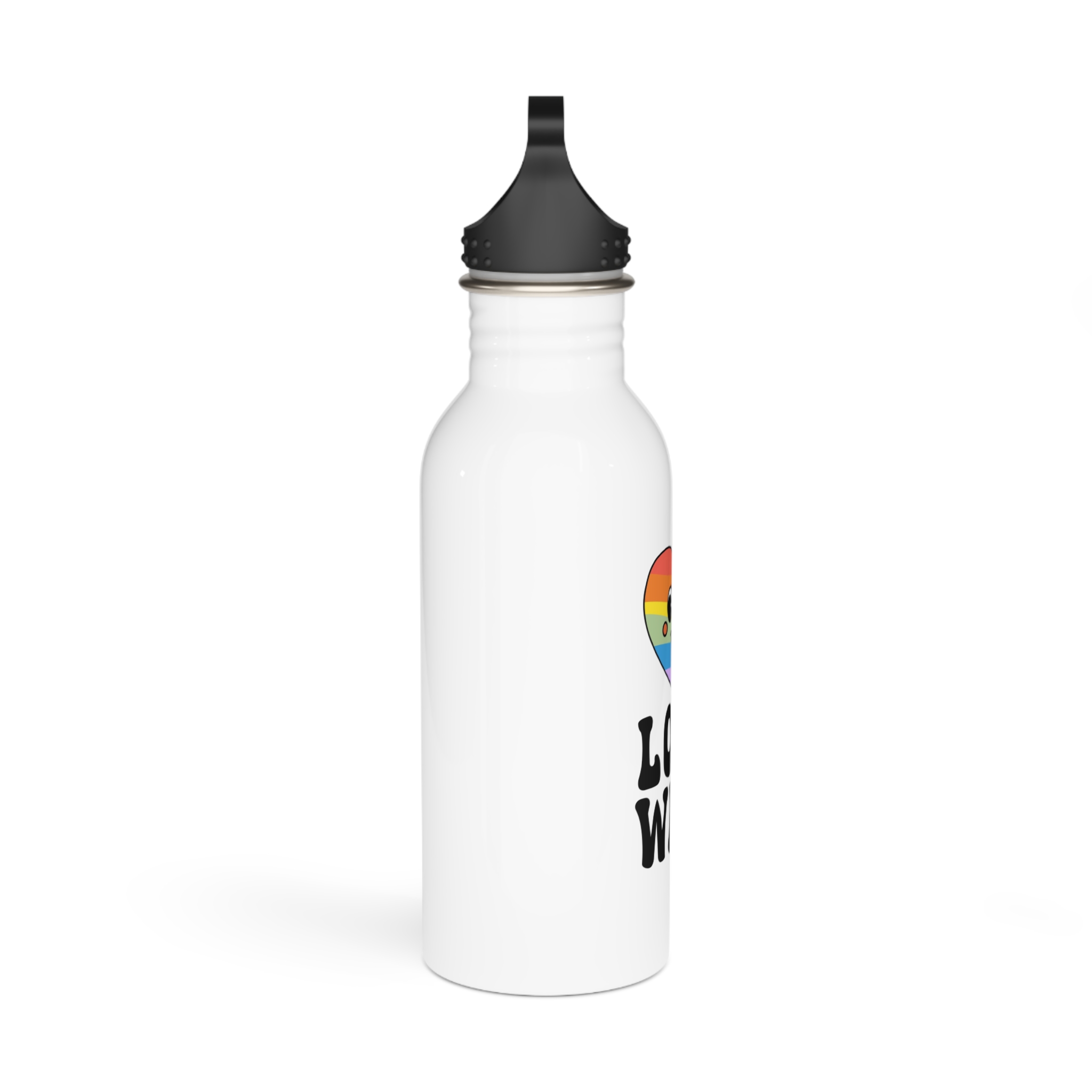 Vector Lgbt Groovy Love Wins Lettering Heart Stainless Steel Water Bottle - Image 2