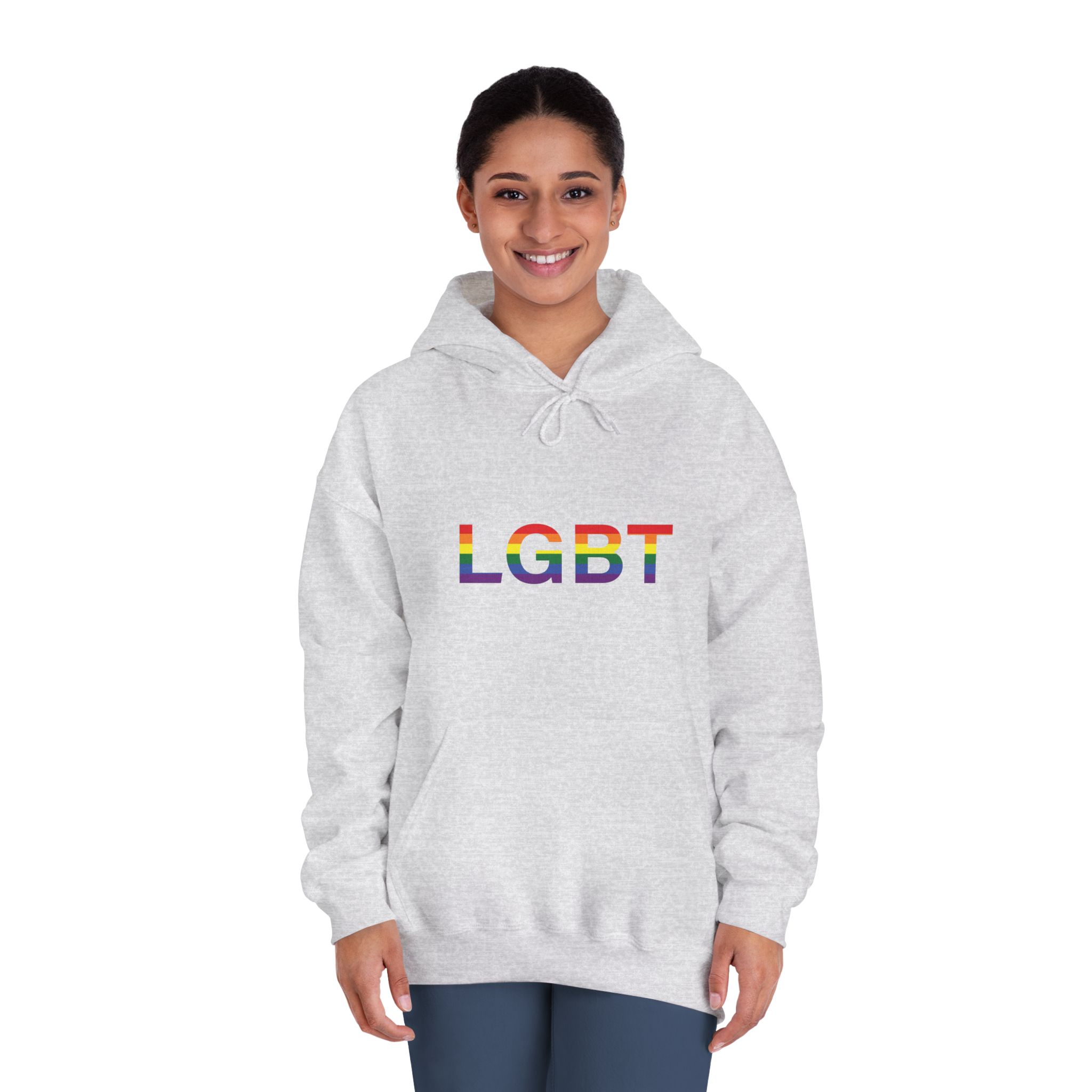 Lgbt Word Text Letter Rainbow Color Flag Isolated White Background Vector Illustration Unisex Dryblend Hooded Sweatshirt - Image 8