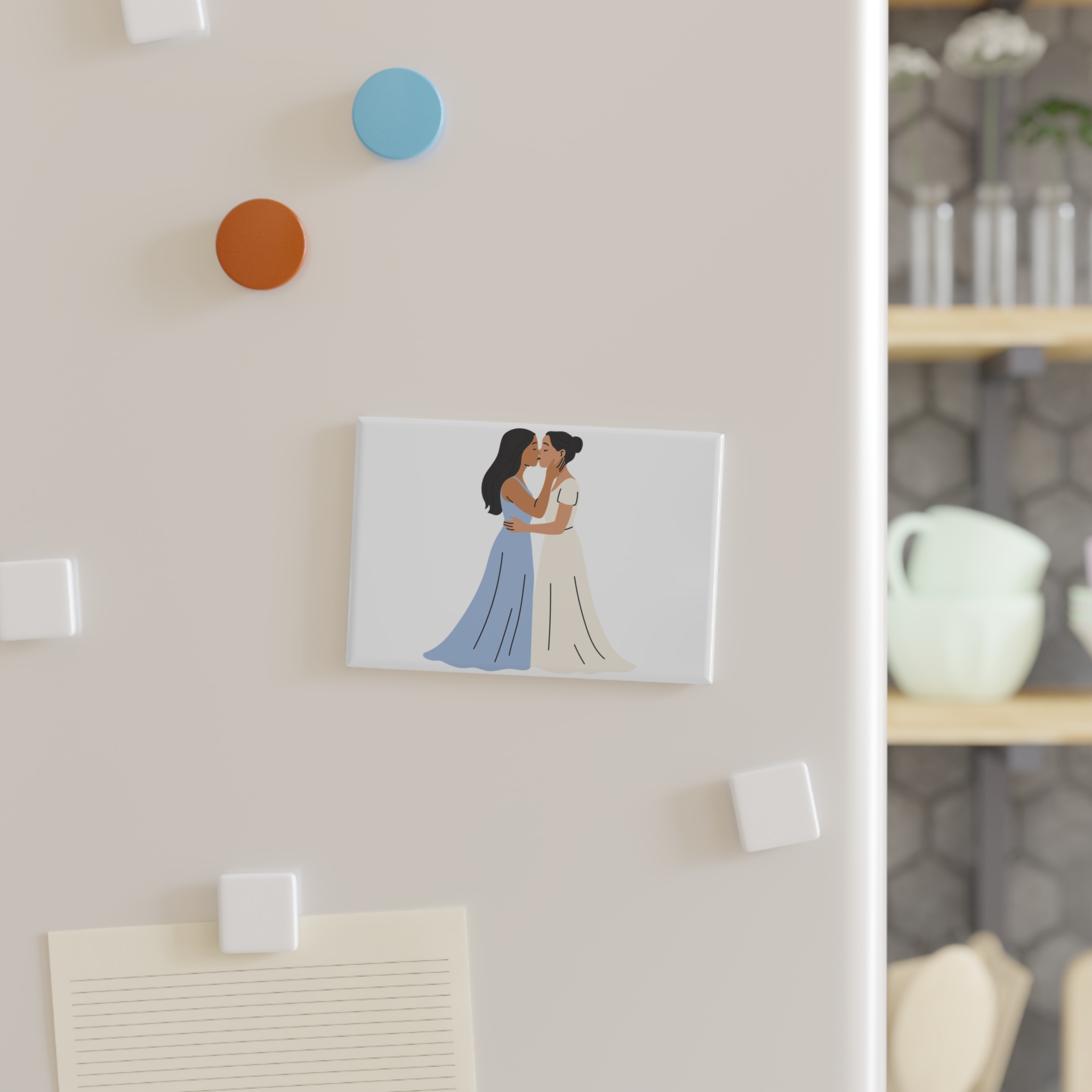 Romantic Lesbian Couple Kissing Wedding Dresses Button Magnet Rectangle 1 And 10 Pcs - Image 7