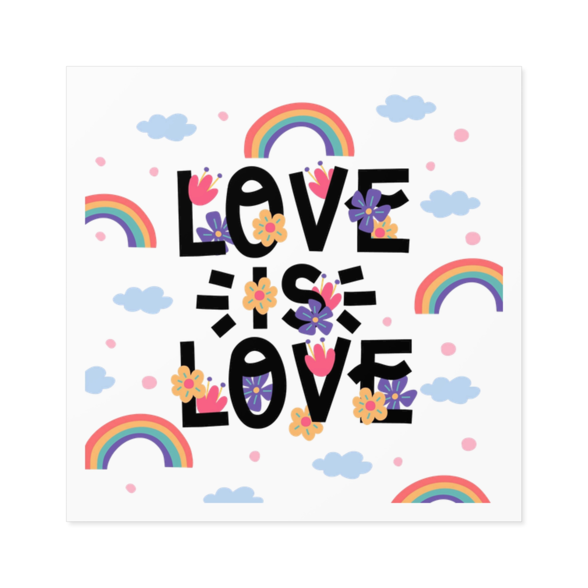 Pride Day Lettering With Rainbows Flowers Laminate Stickers Square - Image 9