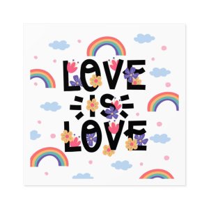 Pride Day Lettering With Rainbows Flowers Laminate Stickers Square