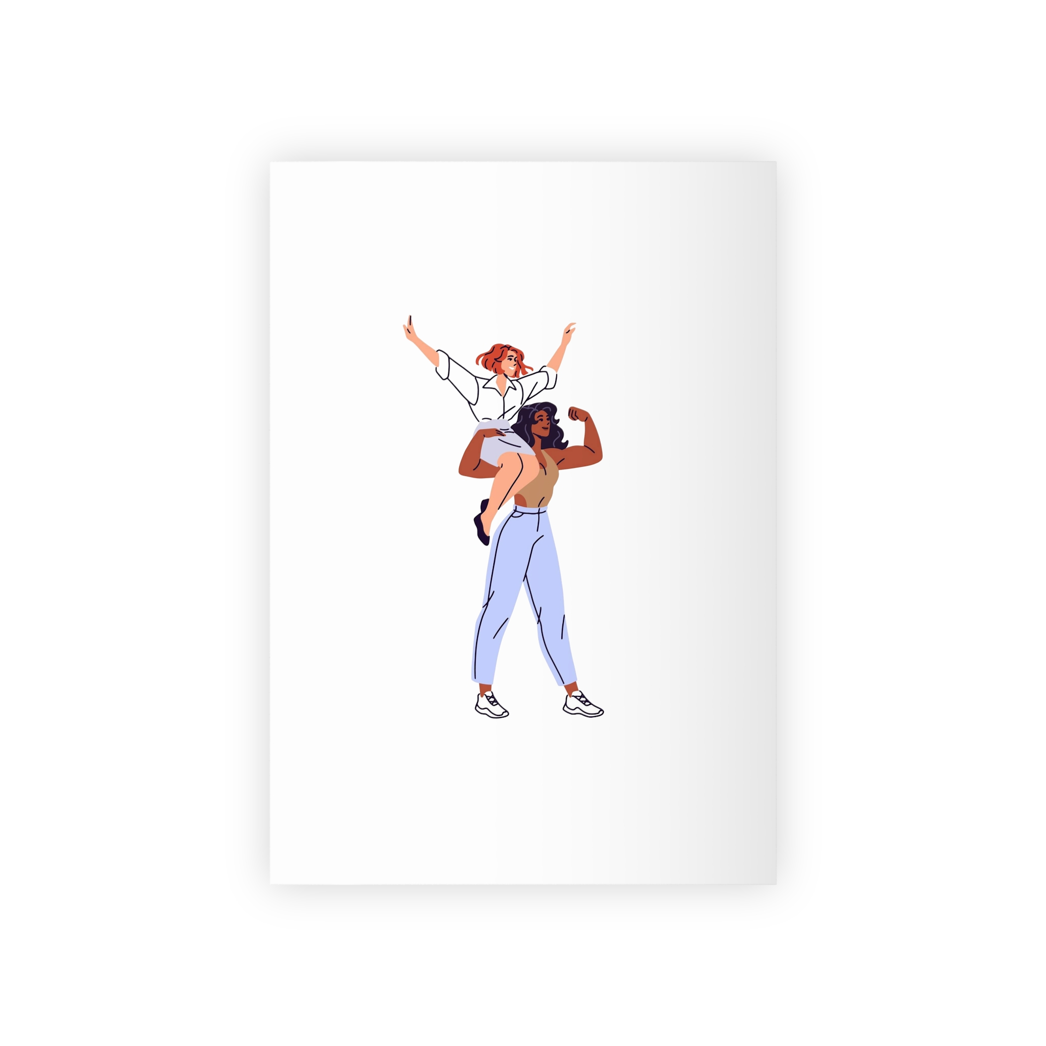 Happy Feminists Celebrate Success Winning Diverse Women Cheer Hands Up Support Feminism Strong Girl Holds Her Friend Shoulder Flat Isolated Vector Illustration White Background Gift Wrapping Paper...