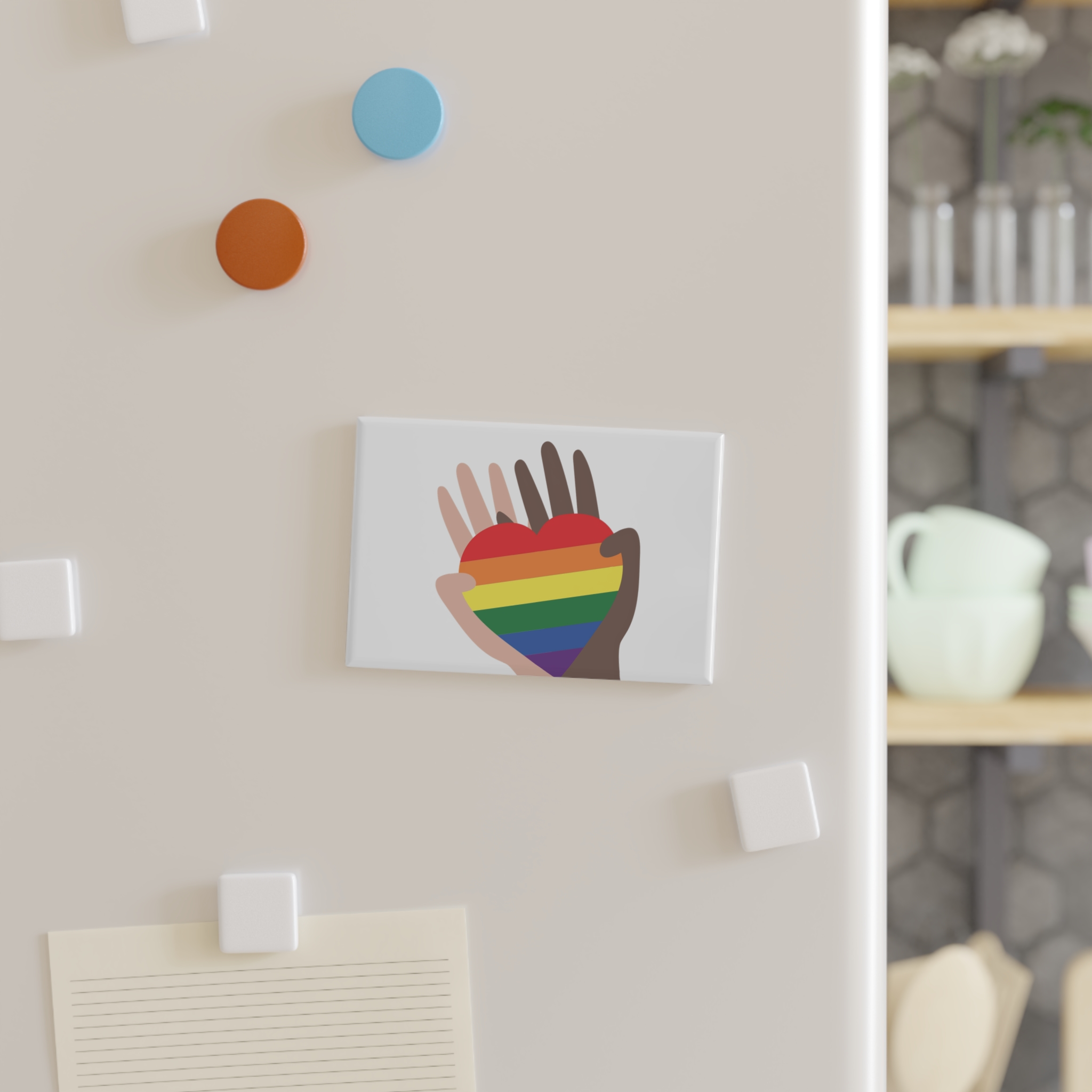 Hands Different Colors Skin Holding Rainbow Heart Lgbtq Color Button Magnet Rectangle 1 And 10 Pcs - Image 7
