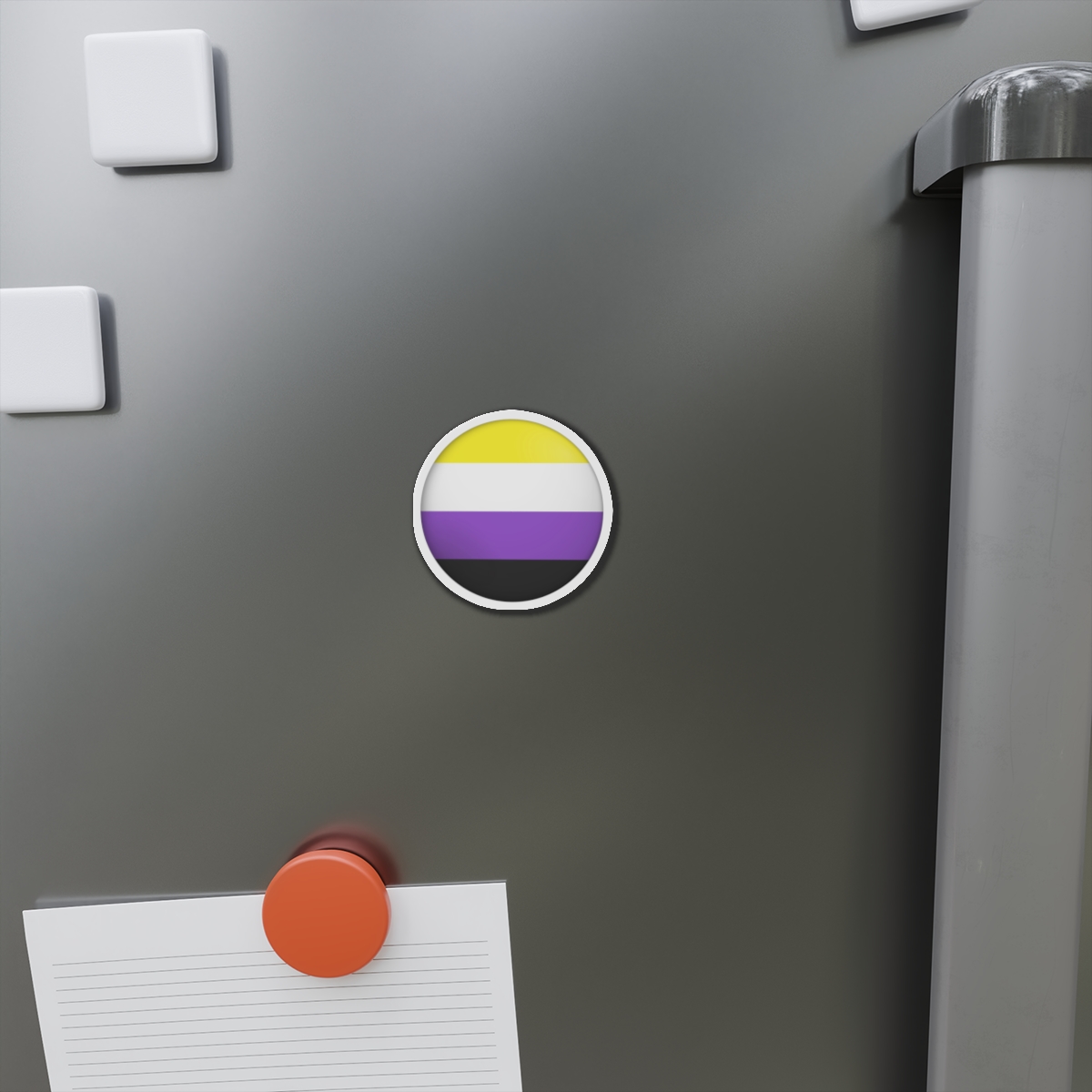 Flag Nonbinary Lgbtq Glossy Circular Flag Button Appearance 3d Icon Design With Depth Die Cut Magnets - Image 2