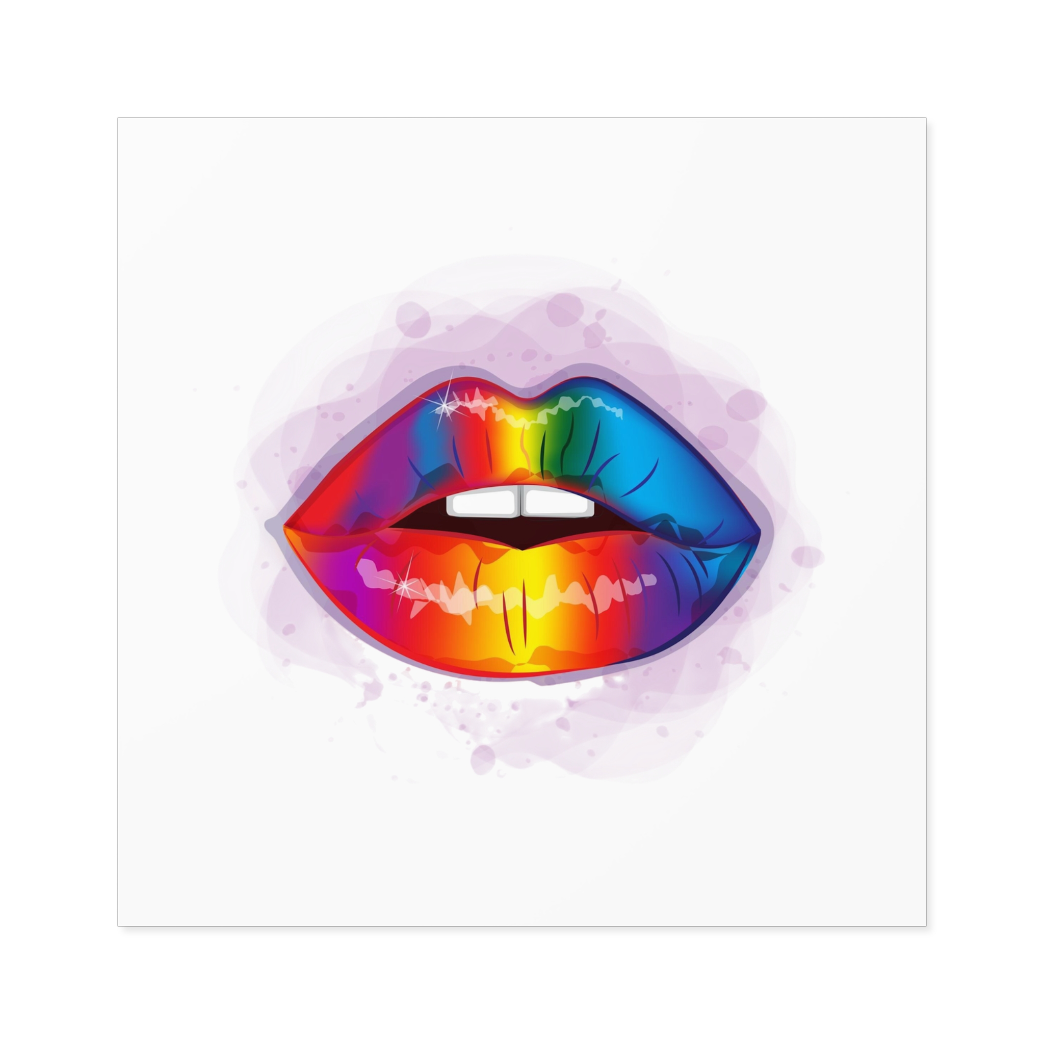Rainbow Lips Lgbt Beautiful Fashionable Realistic Realistic Watercolor Style Print Vector Laminate Stickers Square - Image 33