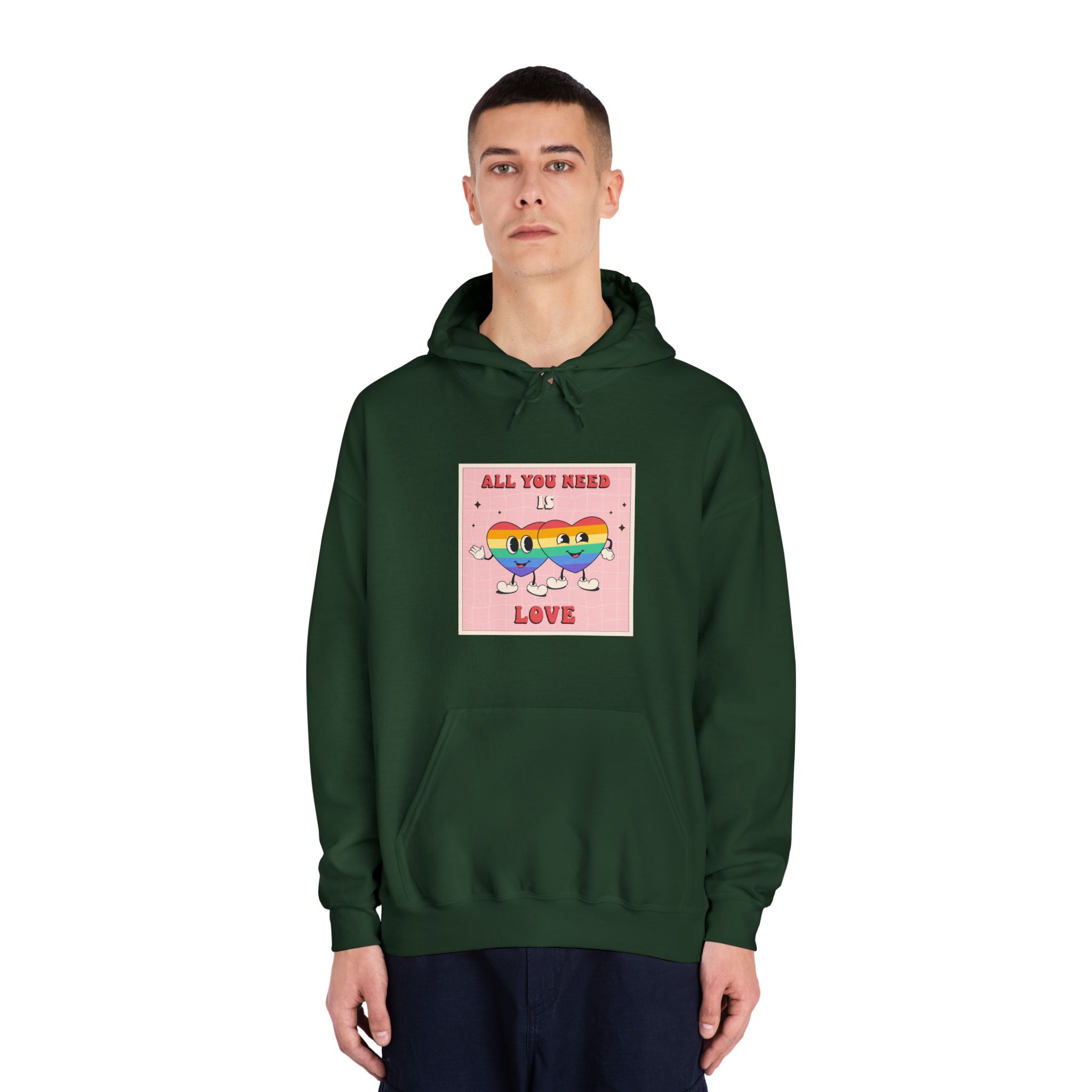 Lgbtq Pride Month Retro Groovy Poster Social Media Post Template With Rainbow Heart Unisex Dryblend Hooded Sweatshirt - Image 23