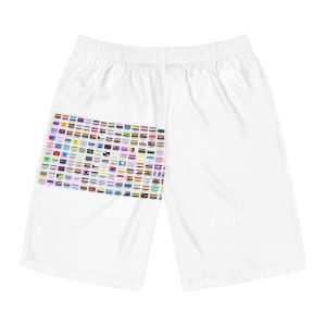 Colorful Lgbtq Pride Flags Collection Chart Representing Diverse Gender Sexual Identities Mens Board Shorts Aop