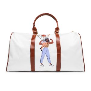 Happy Feminists Celebrate Success Winning Diverse Women Cheer Hands Up Support Feminism Strong Girl Holds Her Friend Shoulder Flat Isolated Vector Illustration White Background Waterproof Travel Bag