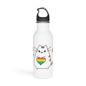 Kawaii Cat With Rainbow Heart Stainless Steel Water Bottle