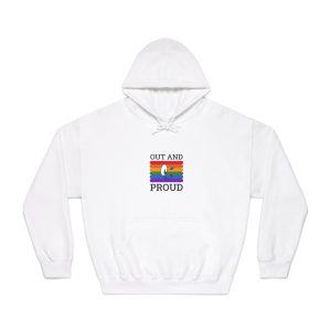 Out Proud Lgbtq Pride Month Quote Book Lover Rainbow Flag Hand Drawn Art White Background Unisex Dryblend Hooded Sweatshirt