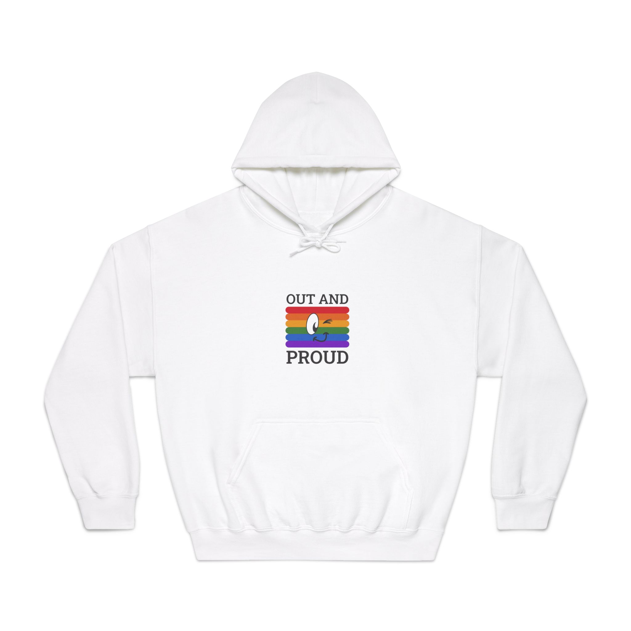 Out Proud Lgbtq Pride Month Quote Book Lover Rainbow Flag Hand Drawn Art White Background Unisex Dryblend Hooded Sweatshirt