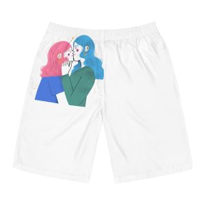 Hand Drawn Lesbian Kiss Illustration Mens Board Shorts Aop