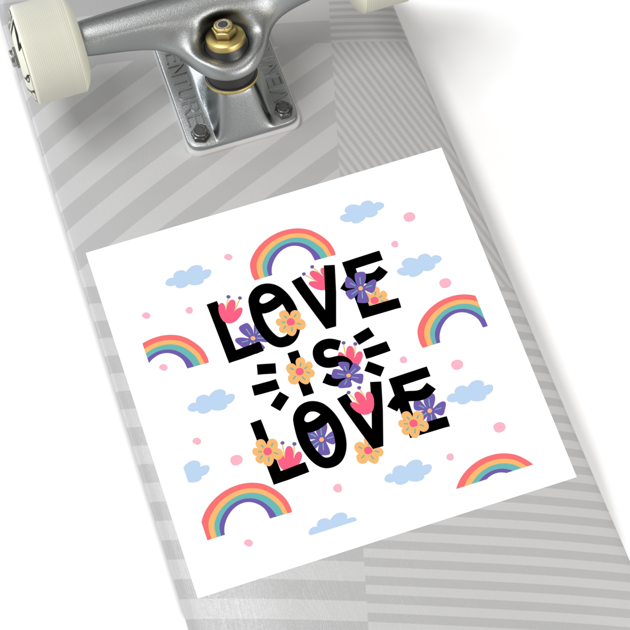 Pride Day Lettering With Rainbows Flowers Laminate Stickers Square - Image 64