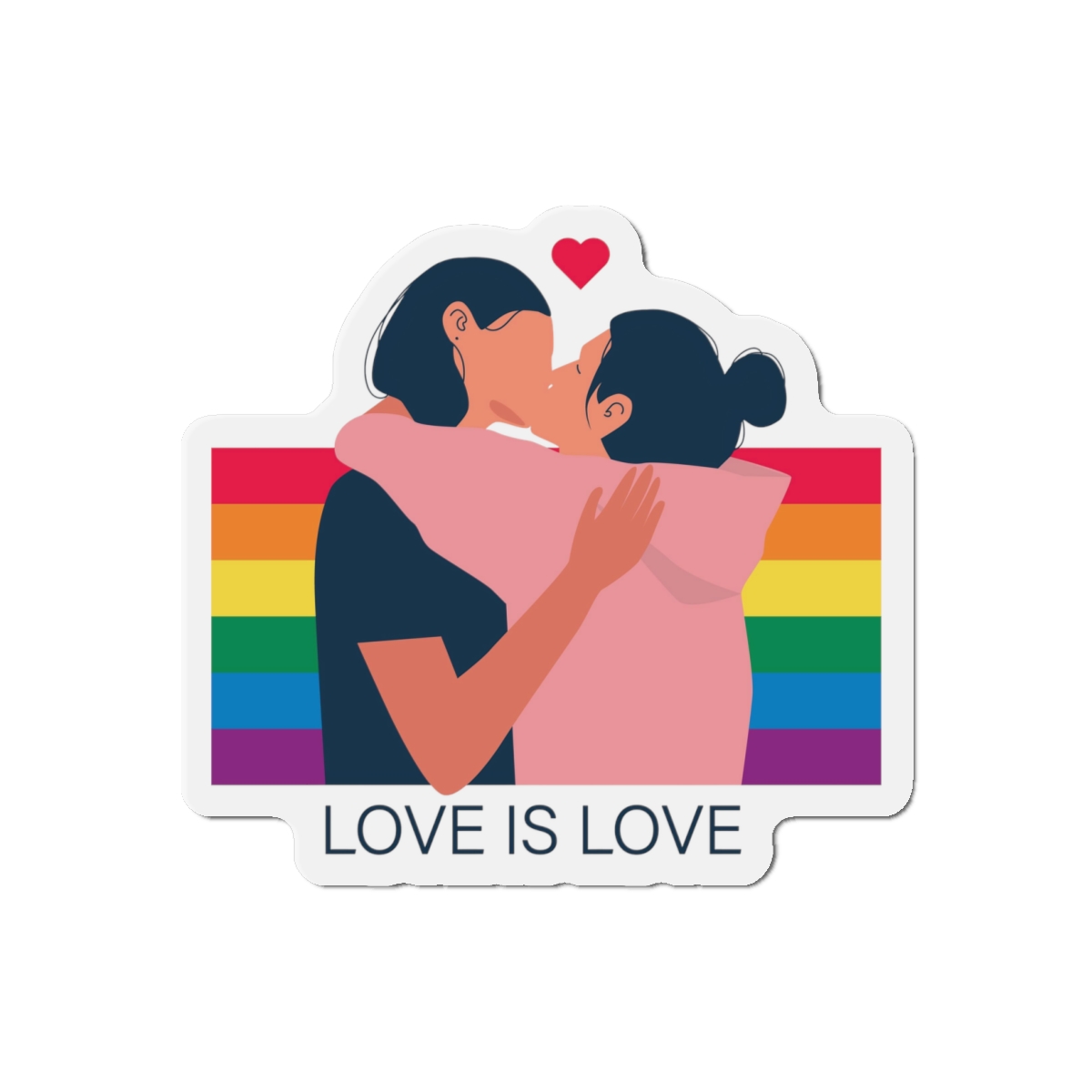 Lesbian Couple Kissing Hugging Rainbow Flag Love Is Love Die Cut Magnets - Image 7