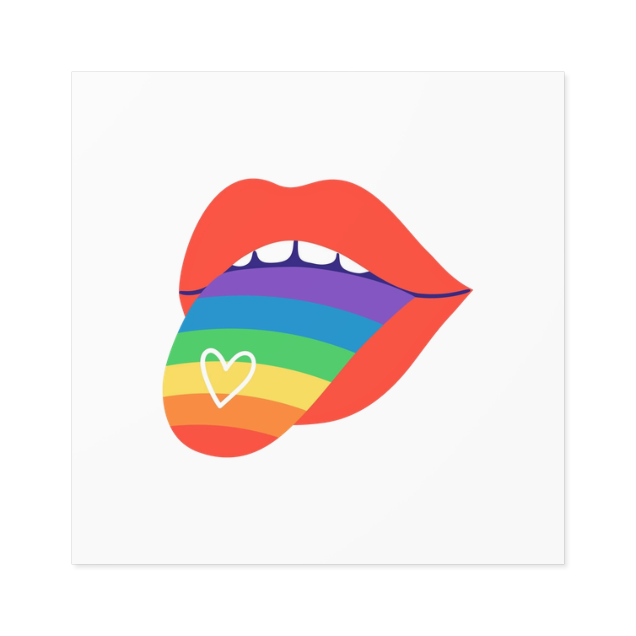 Open Red Lips With Rainbow Tongue Hand Drawn Vector Illustration Laminate Stickers Square - Image 13