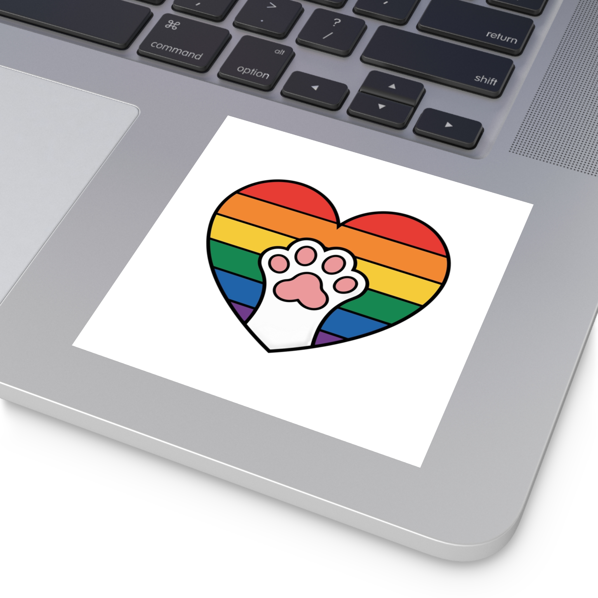 Rainbow Heart With Cute Cat Paw Pride Illustration Laminate Stickers Square - Image 19