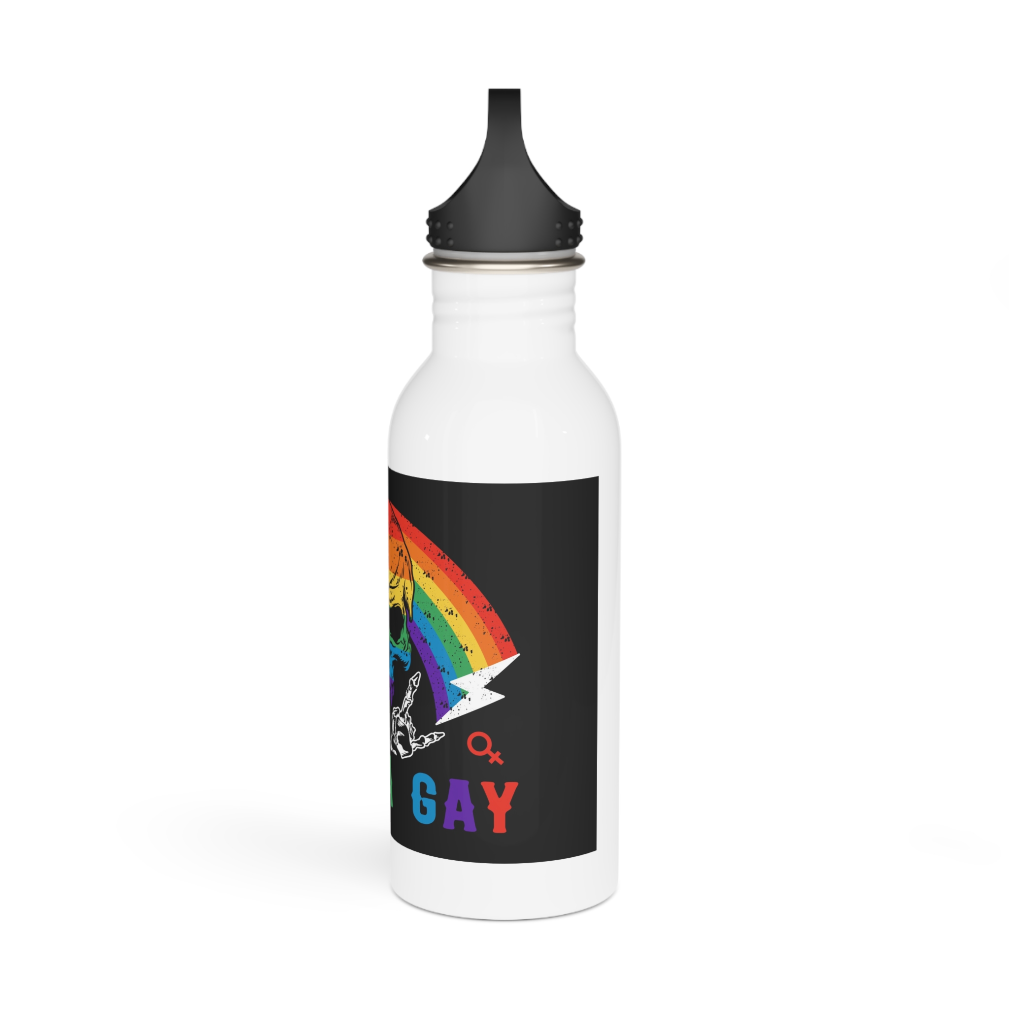 Stela Gay Skull Rainbow Gay Pride Vector T Shirt Stainless Steel Water Bottle - Image 4