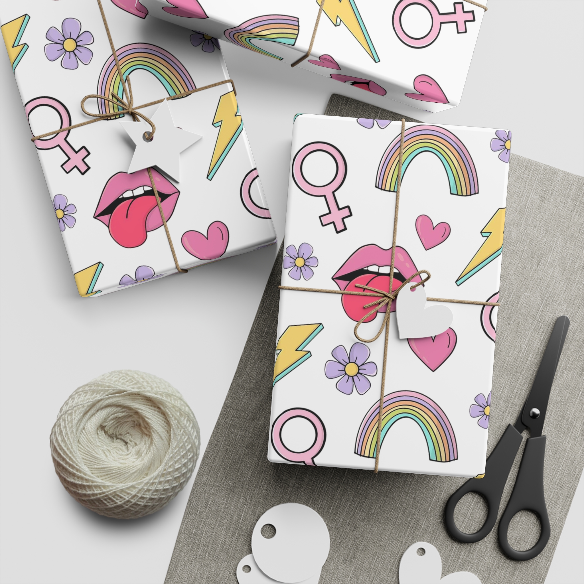 Colorful Seamless Pattern With Feminist Pride Symbols Gift Wrapping Paper Sheets 1pc - Image 2