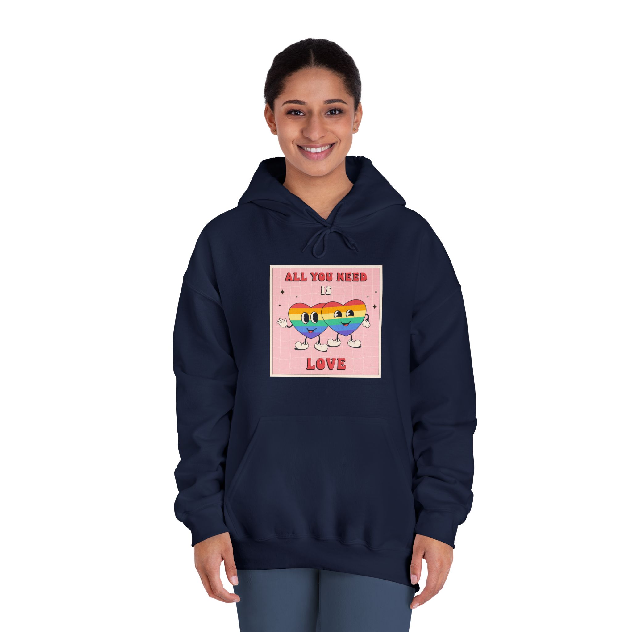 Lgbtq Pride Month Retro Groovy Poster Social Media Post Template With Rainbow Heart Unisex Dryblend Hooded Sweatshirt - Image 32