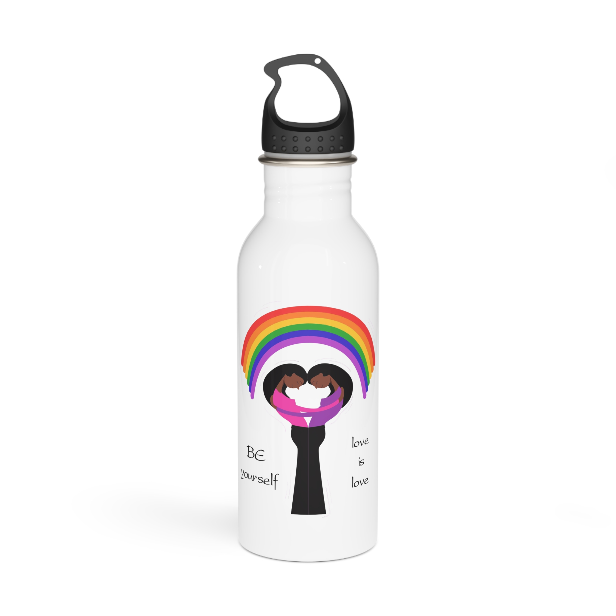 Poster Two Girls Hugging With Rainbow Stainless Steel Water Bottle
