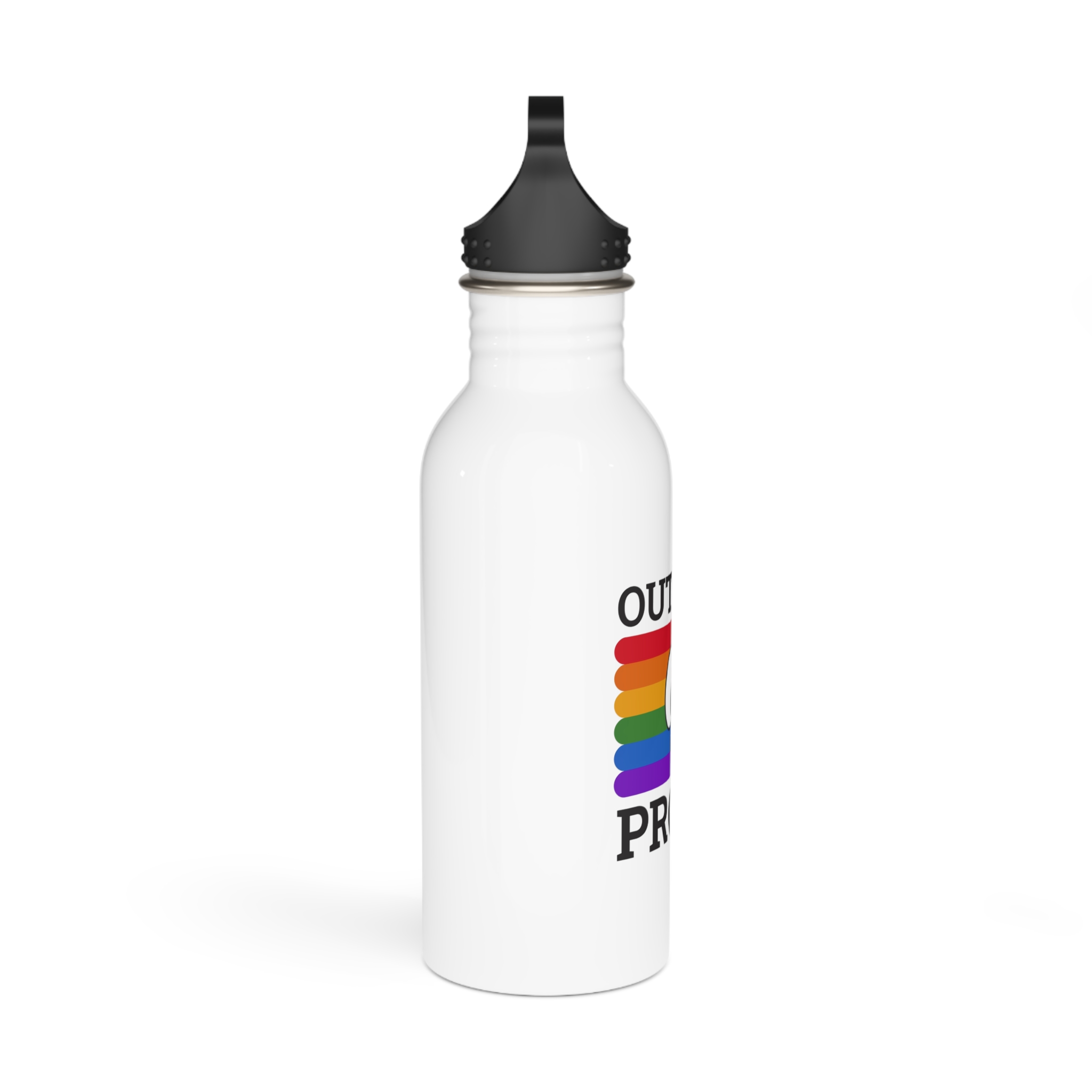 Out Proud Lgbtq Pride Month Quote Book Lover Rainbow Flag Hand Drawn Art White Background Stainless Steel Water Bottle - Image 2