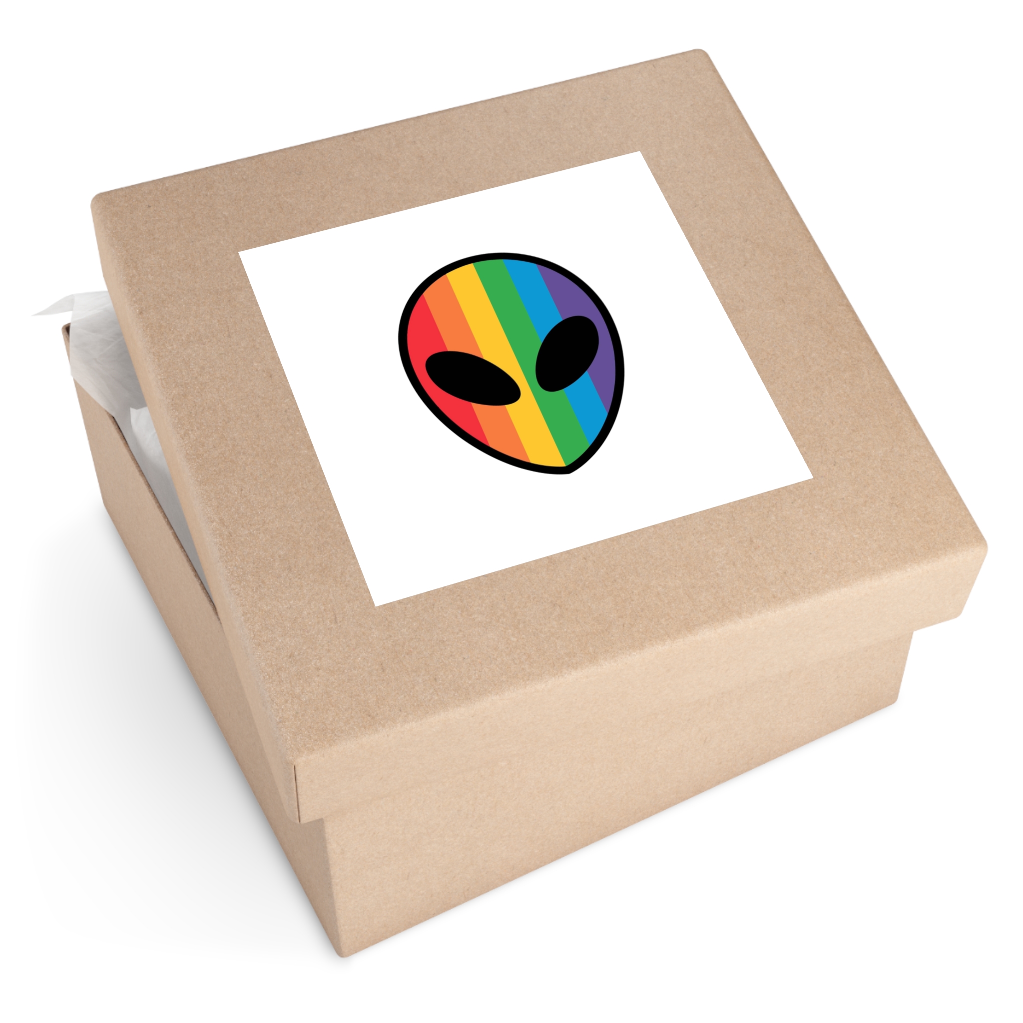 Rainbow Alien Head Lgbt Pride Illustration Laminate Stickers Square - Image 79